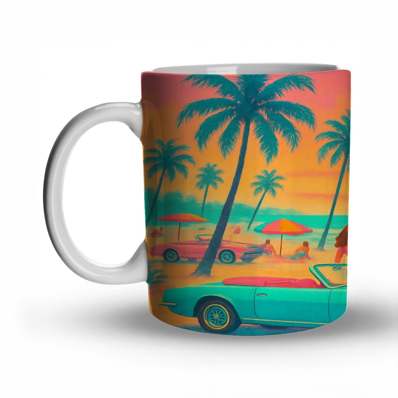Retro Miami Dream travel mugs with handles