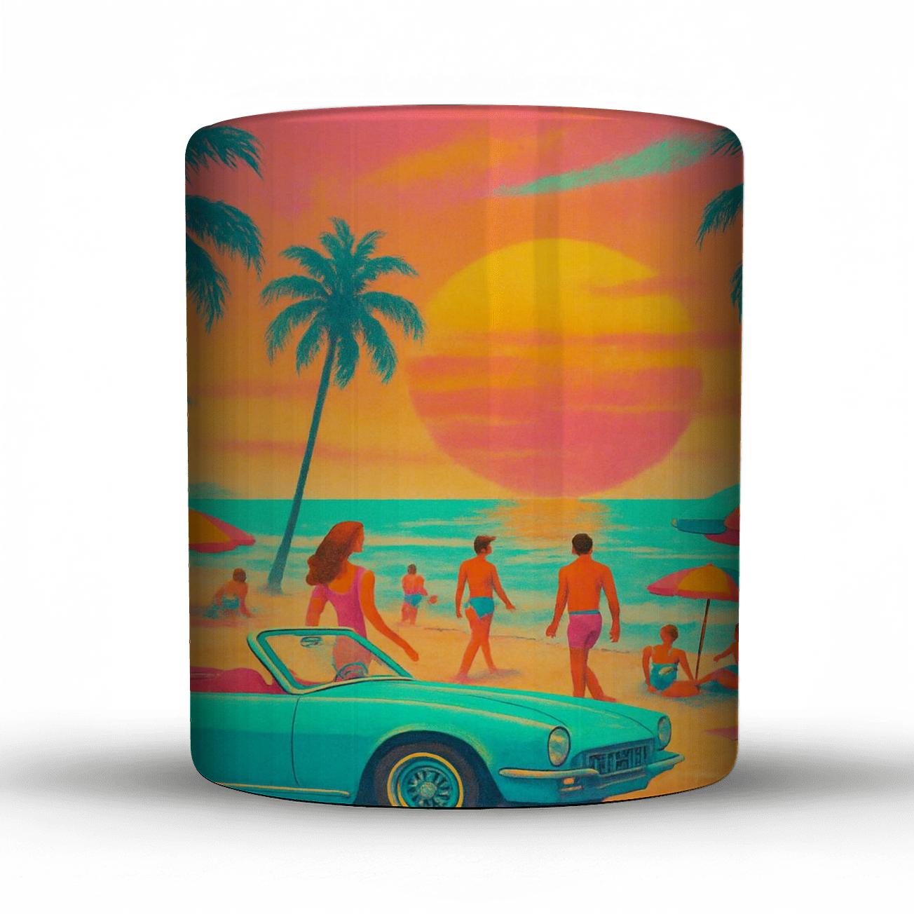 Retro Miami Dream travel mugs with handles