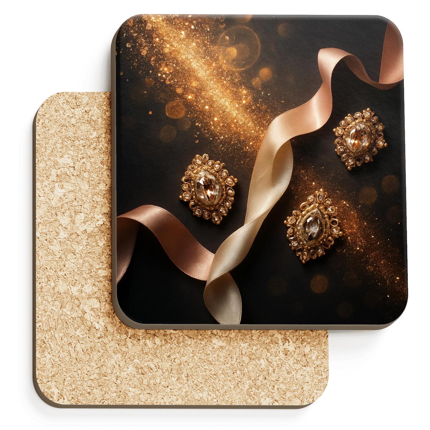 Aurora Gold Glitter Cascade elegant tabletop coasters