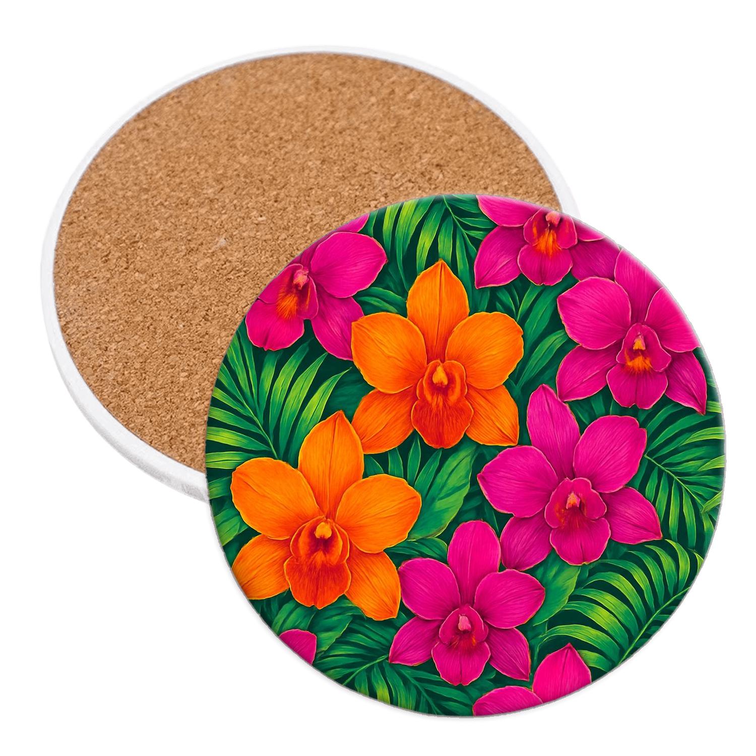 Tropical Orchid Oasis elegant tabletop coasters