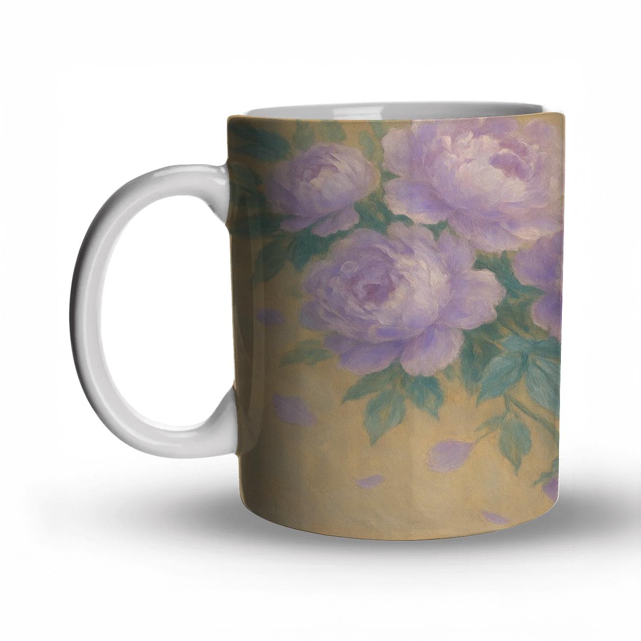 Moonlit Peony Cascade ceramic coffee mugs