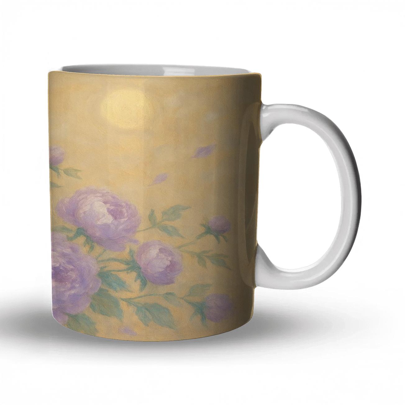 Moonlit Peony Cascade ceramic coffee mugs