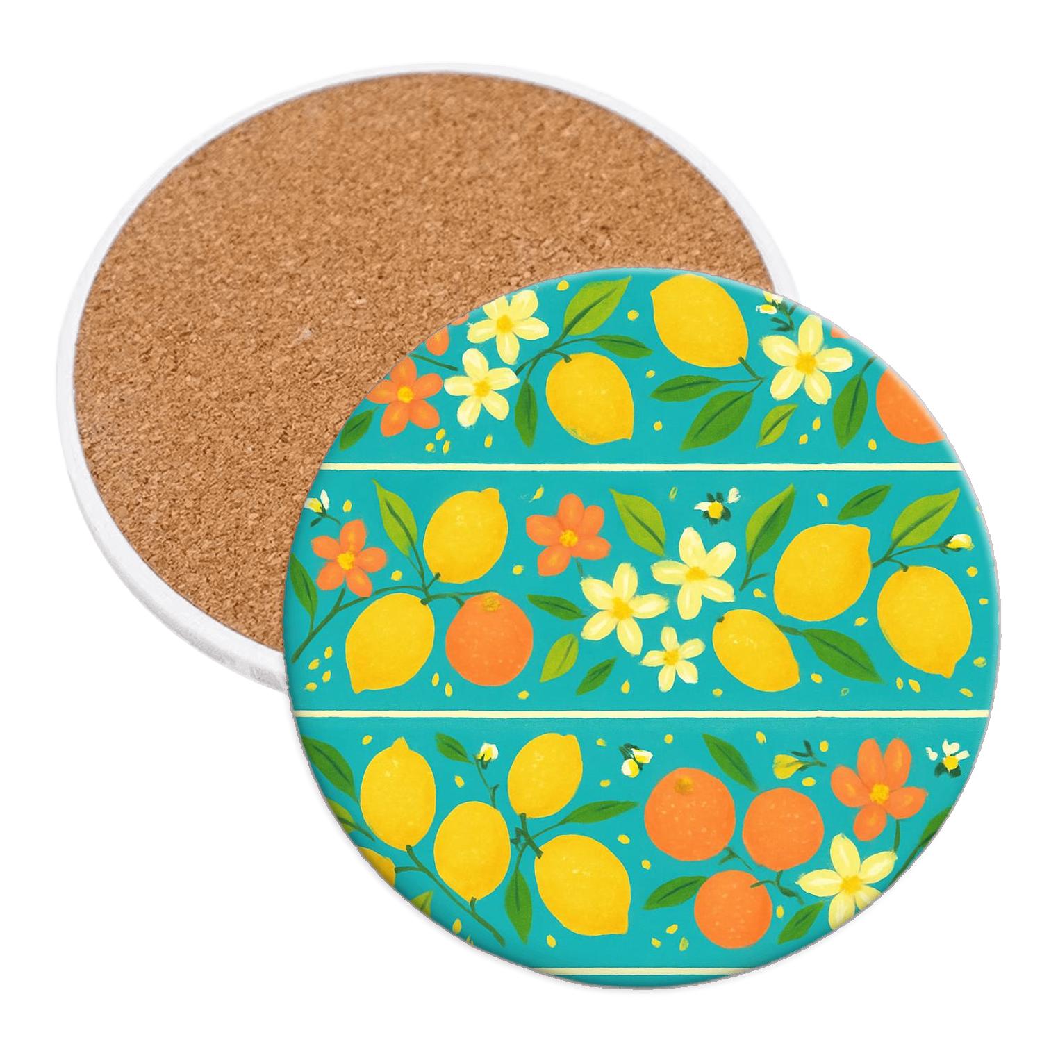 Citrus Blossom Stripes absorbent drink coasters