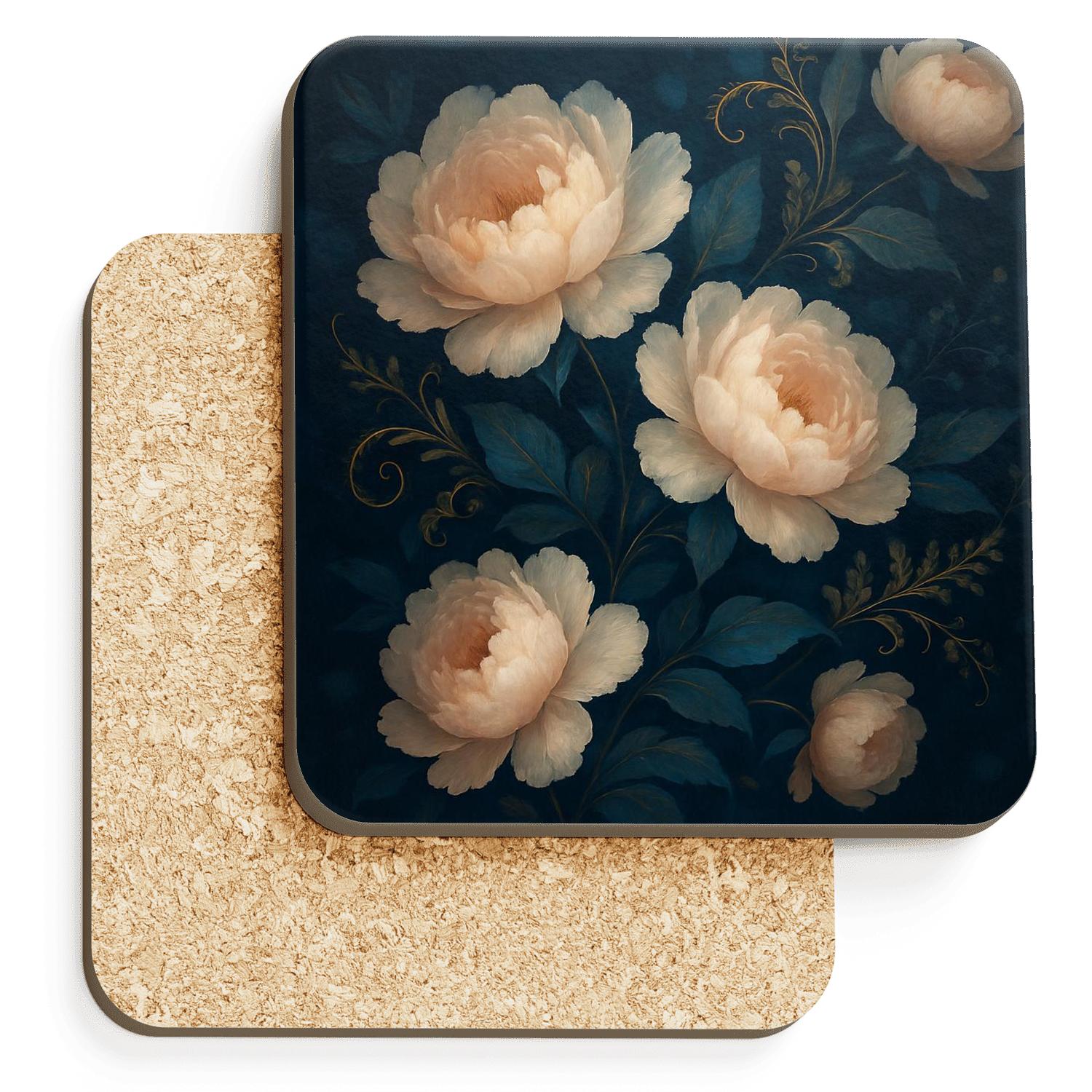 Midnight Peony Mirage cork coaster sets