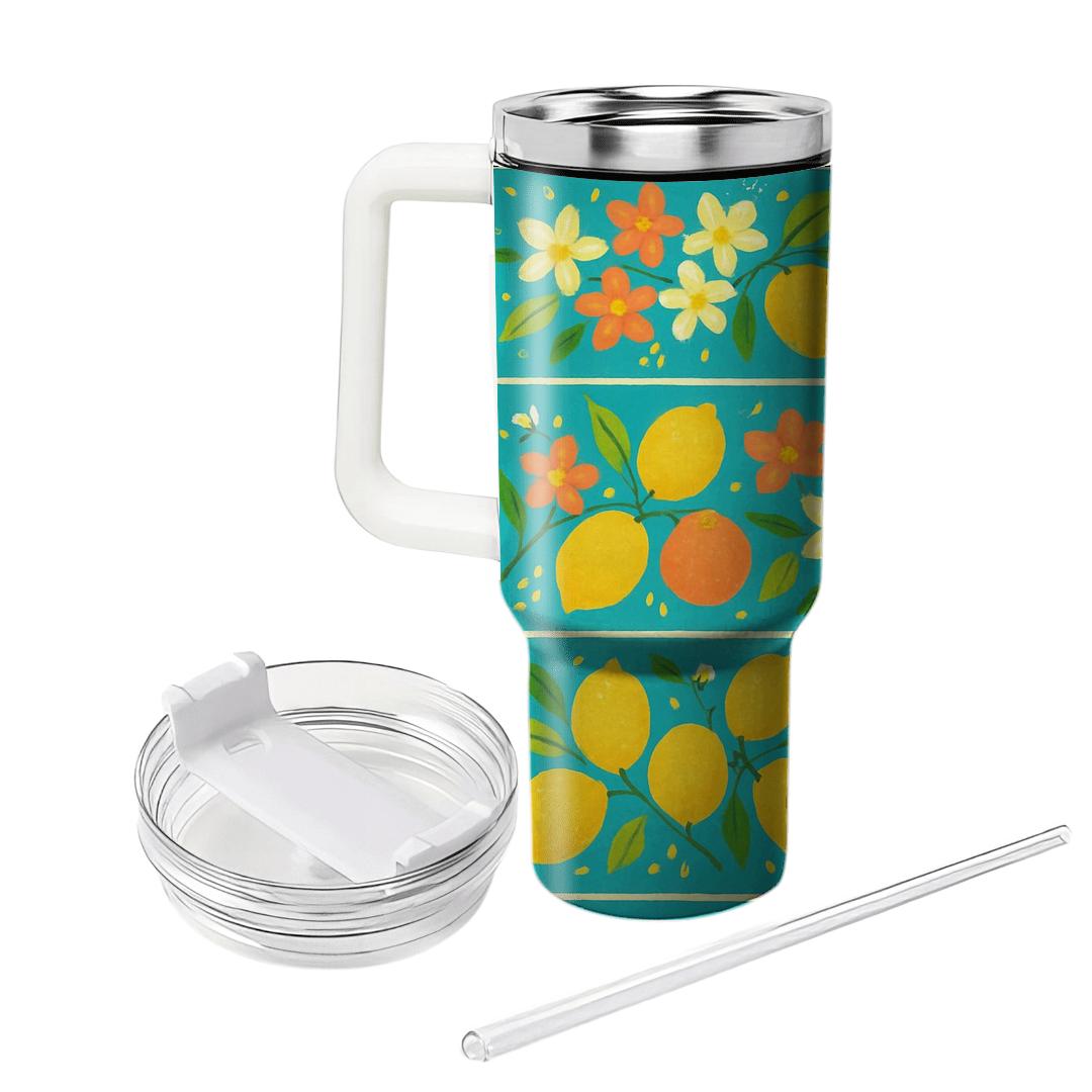 Citrus Blossom Stripes travel tumblers