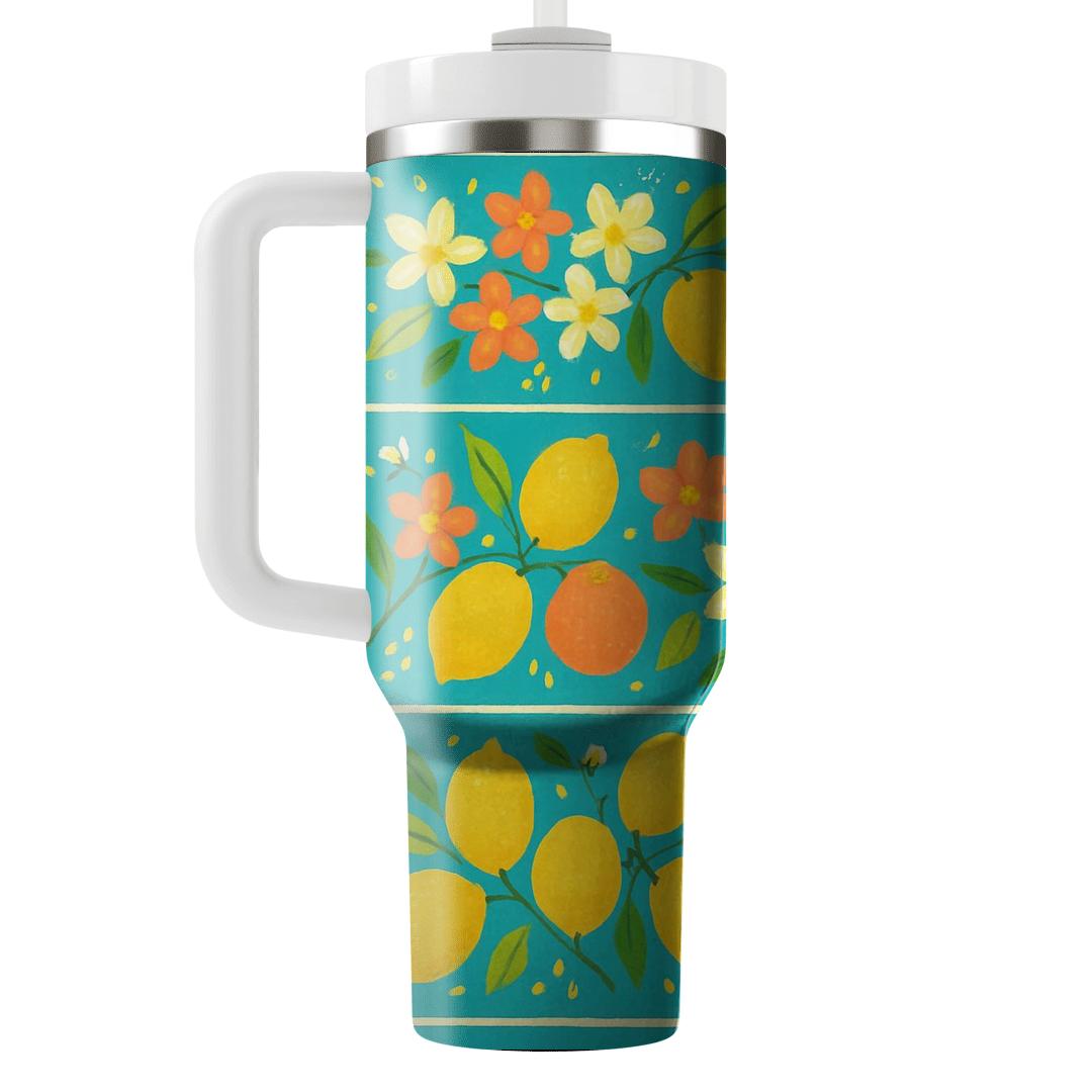 Citrus Blossom Stripes travel tumblers