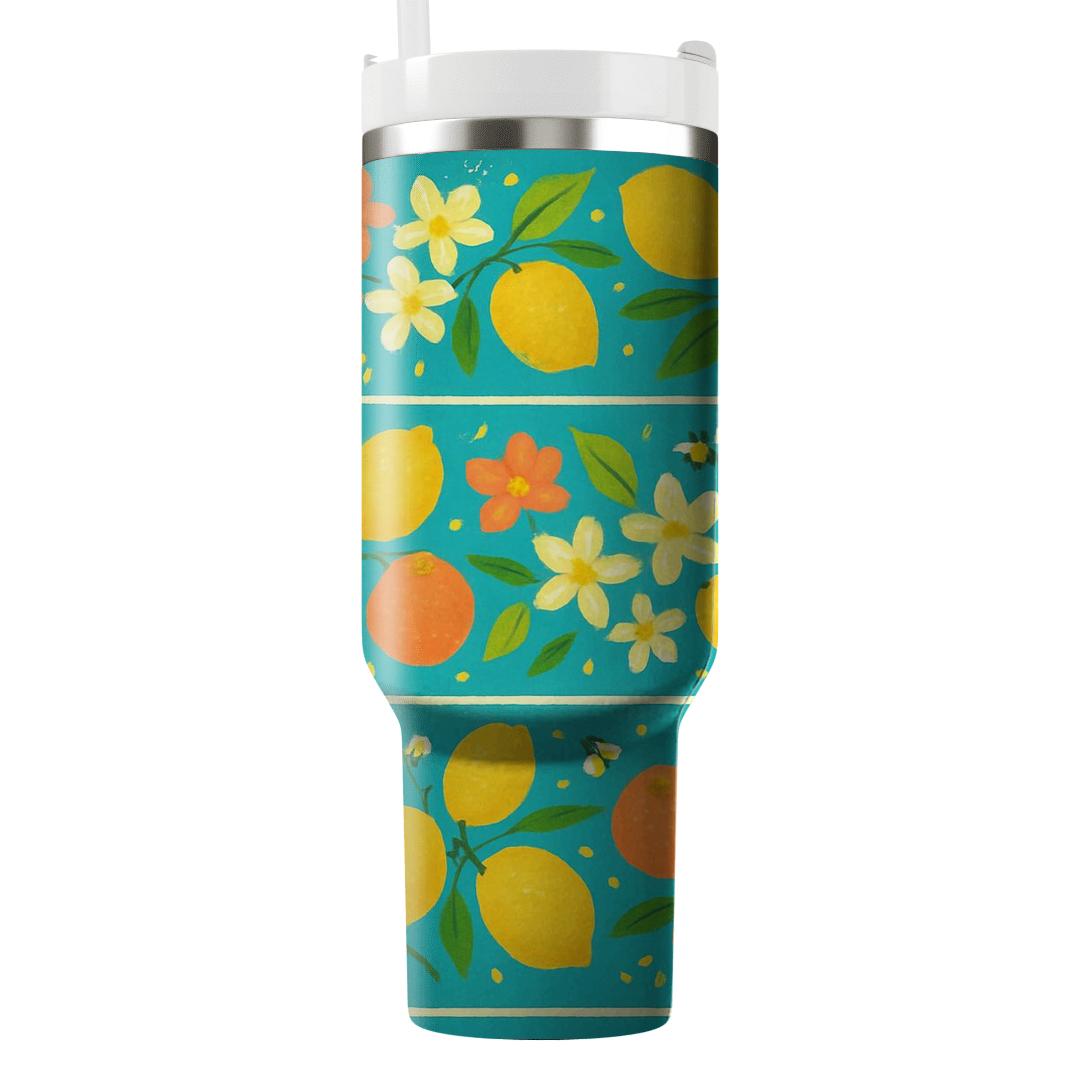 Citrus Blossom Stripes travel tumblers