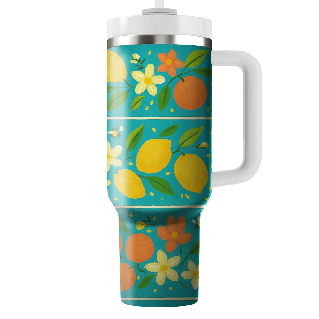 Citrus Blossom Stripes travel tumblers