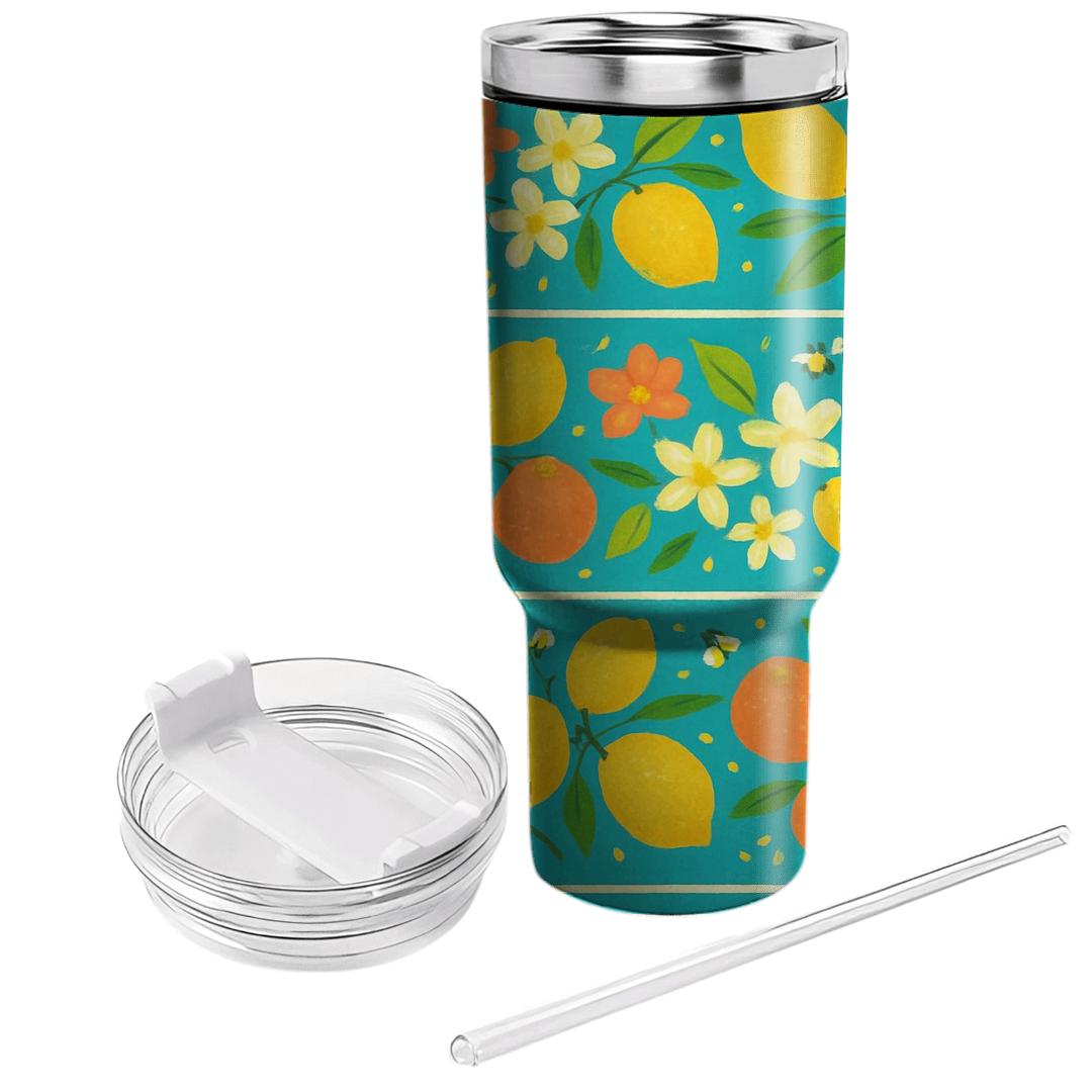 Citrus Blossom Stripes travel tumblers