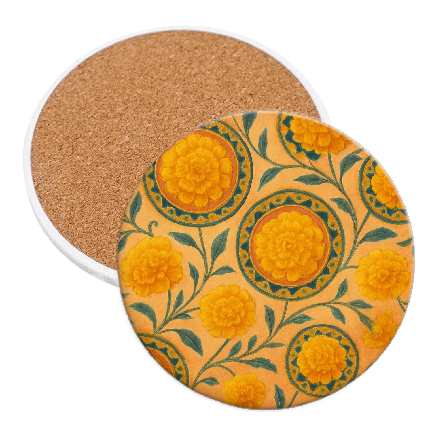 Sunrise Marigold Tapestry personalized drink coasters