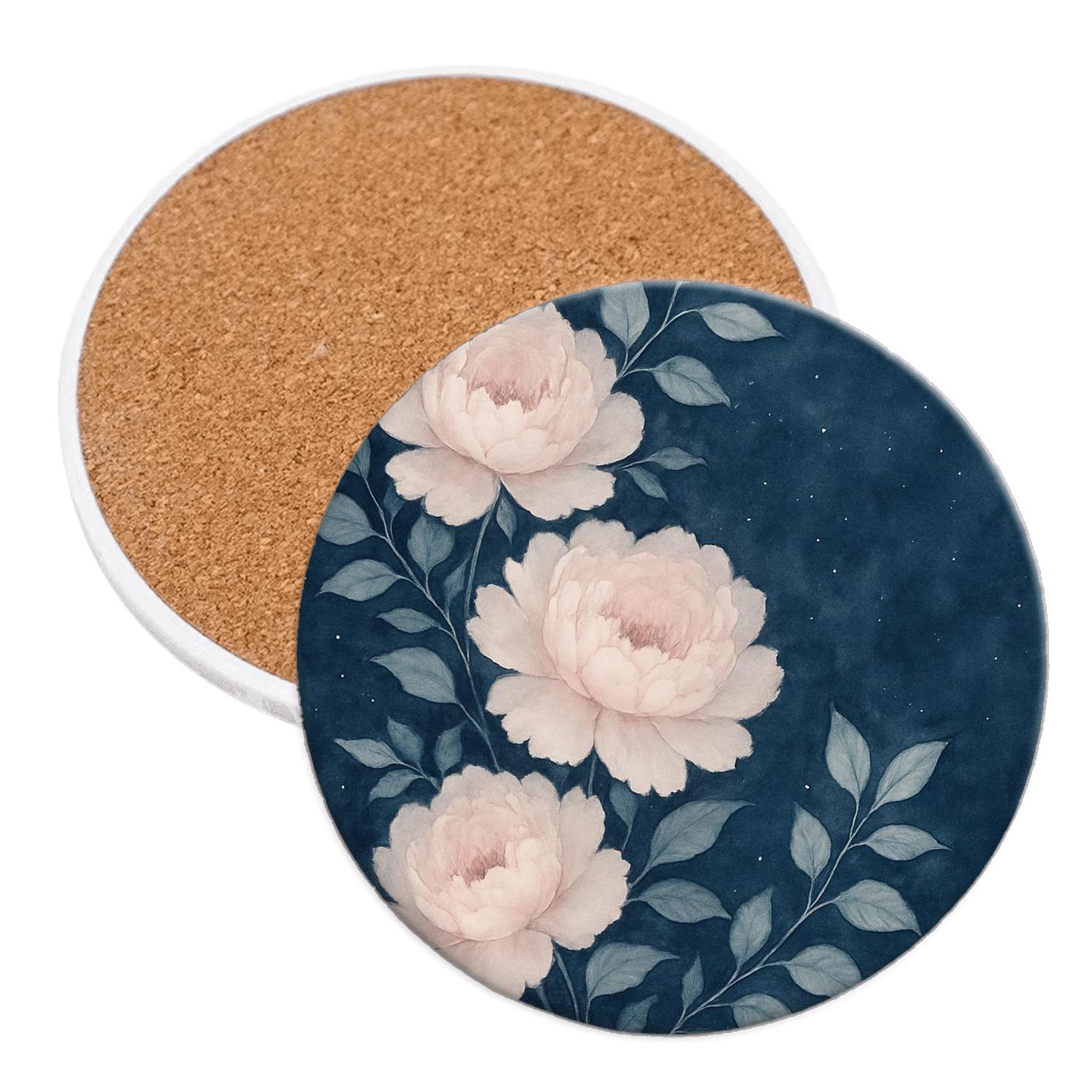 Moonlit Peony Cascade personalized drink coasters