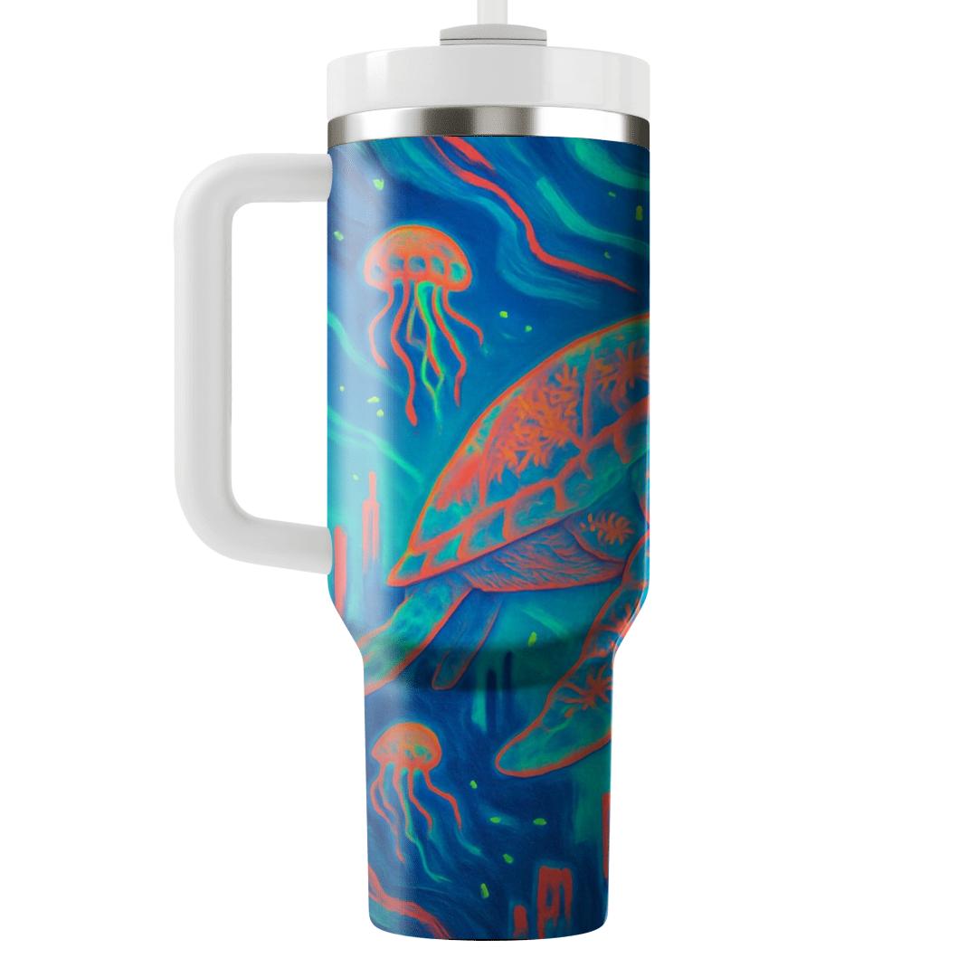 Neon Reef Turtle tumblers with lids