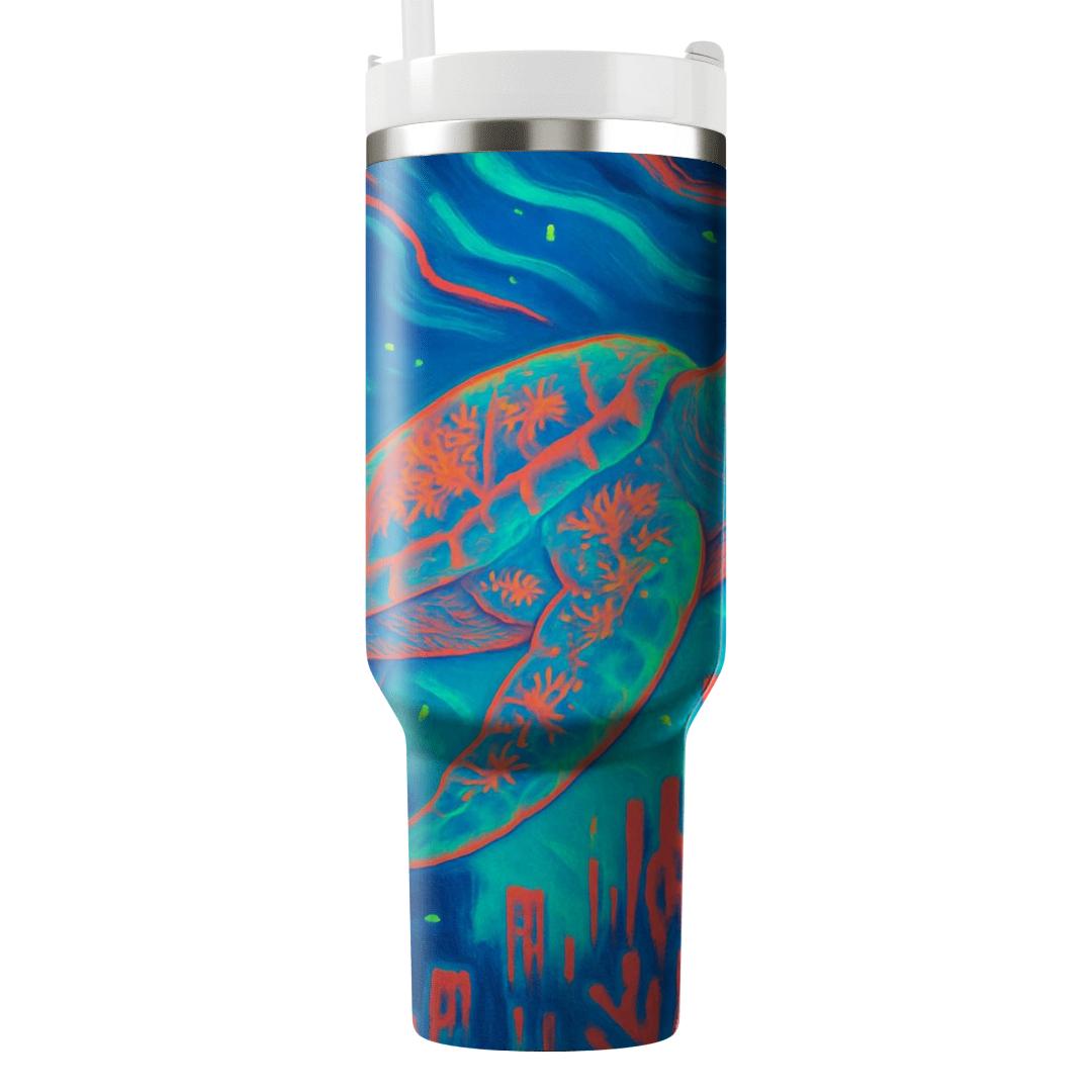 Neon Reef Turtle tumblers with lids
