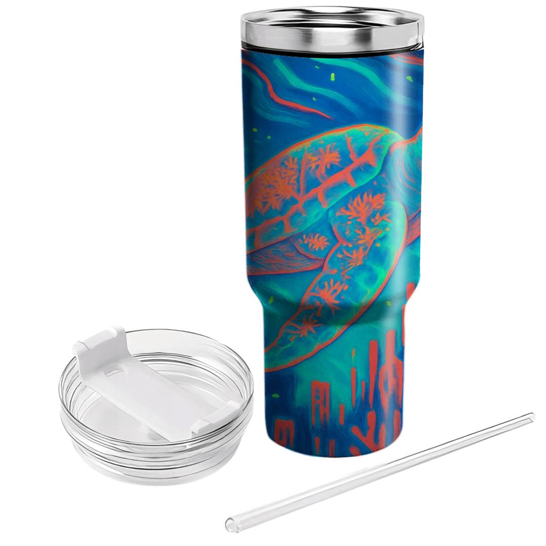 Neon Reef Turtle tumblers with lids