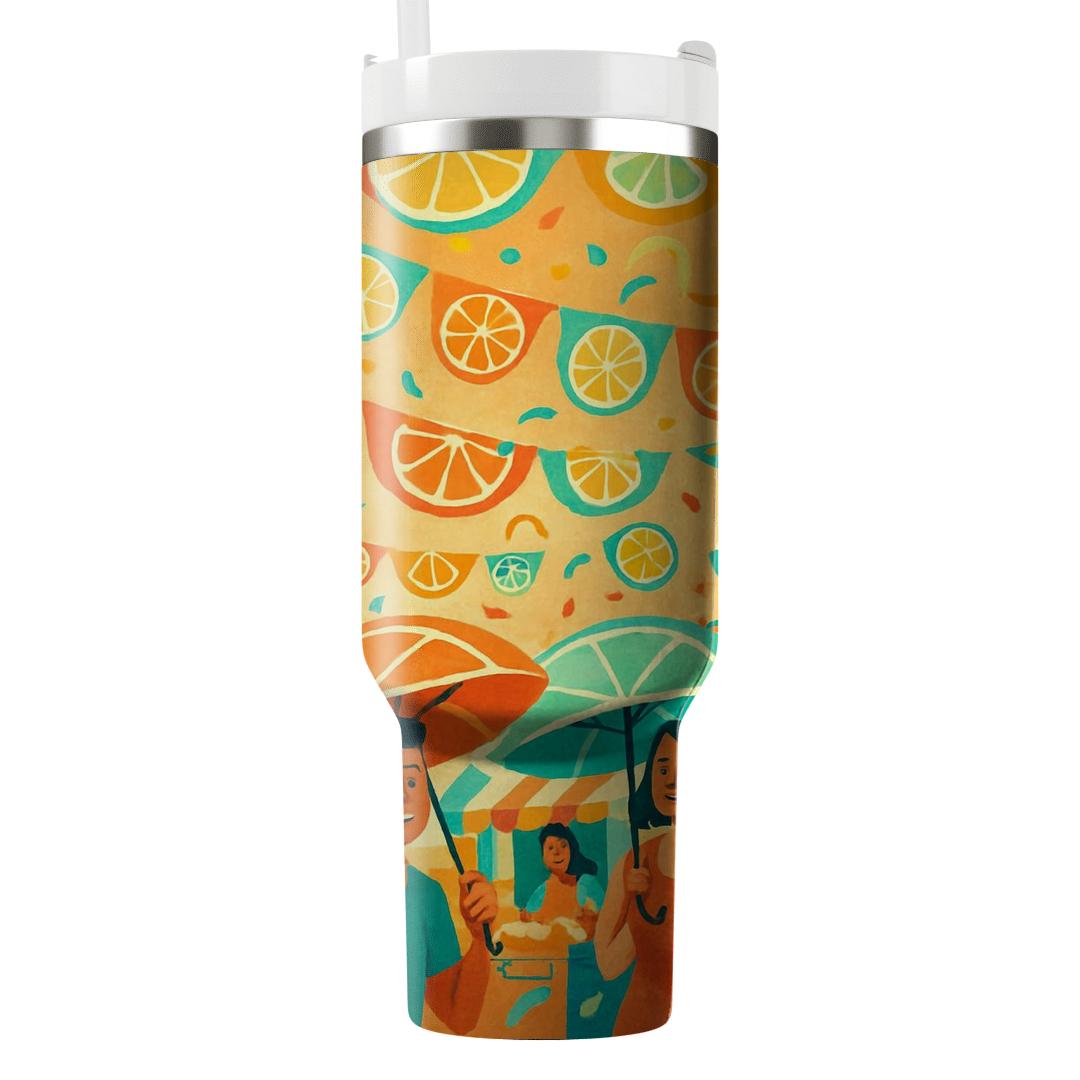 Sunlit Citrus Carnival tumblers with lids