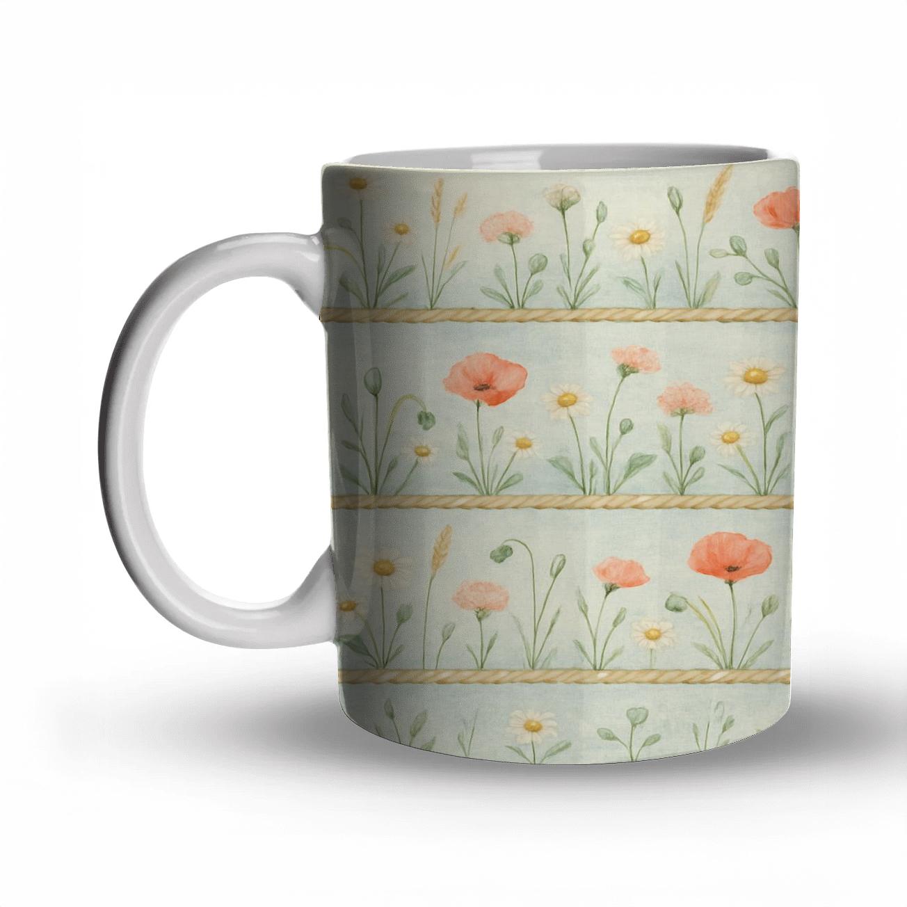 Seaside Wildflower Stripe travel mugs with handles