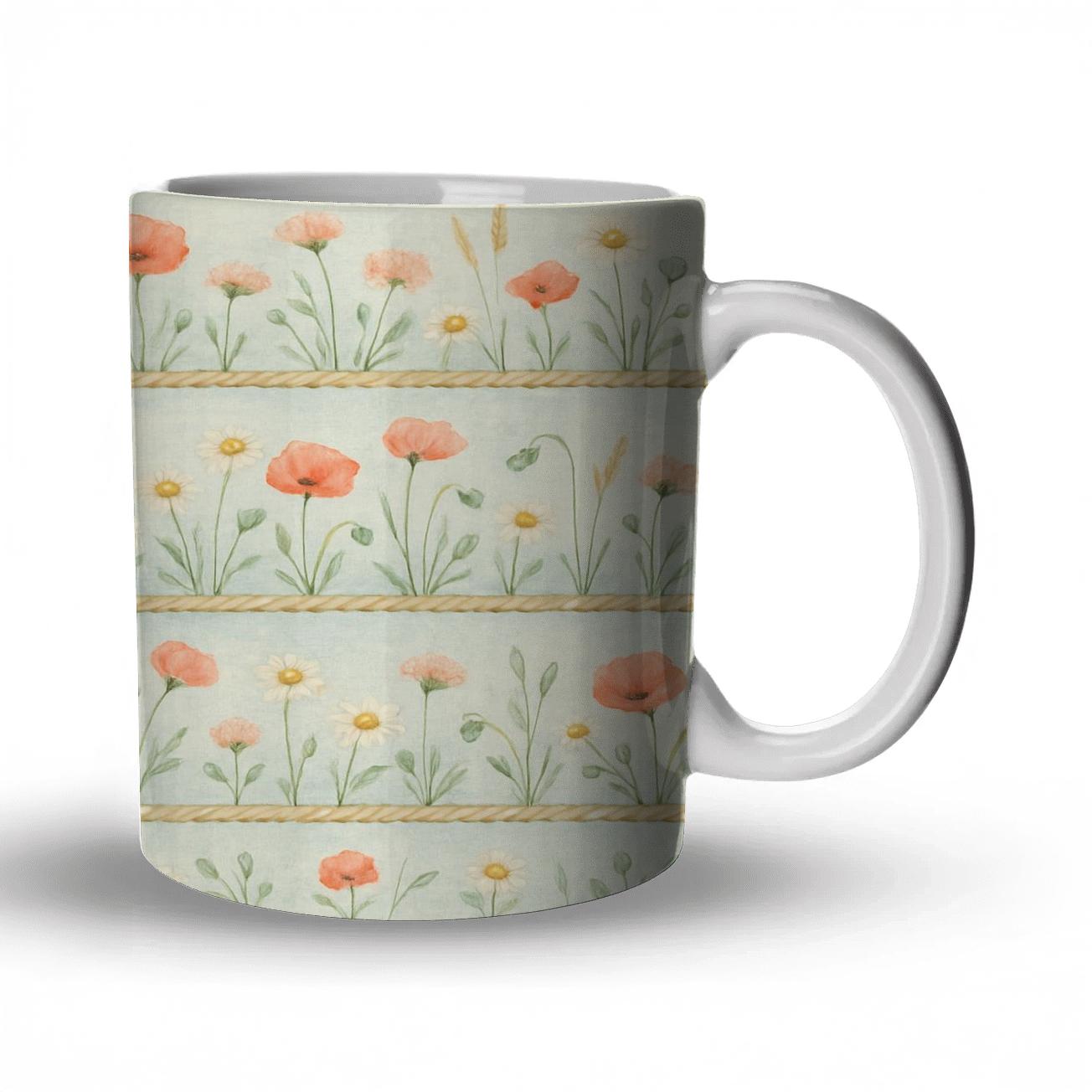 Seaside Wildflower Stripe travel mugs with handles