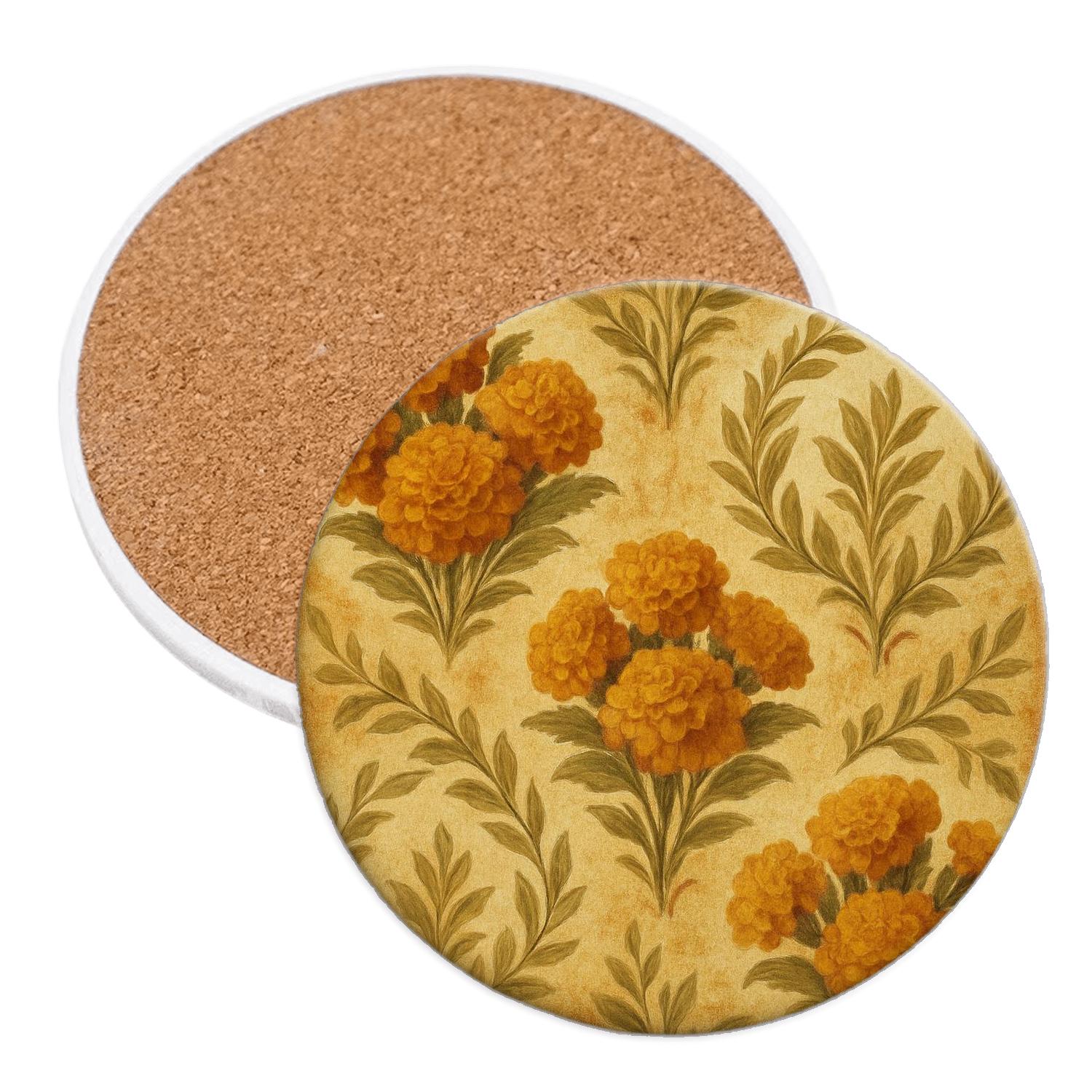 Vintage Marigold Tapestry cork coaster sets