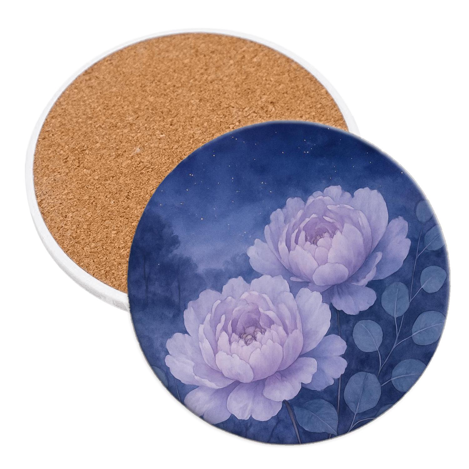 Moonlit Peony Vista custom engraved coasters