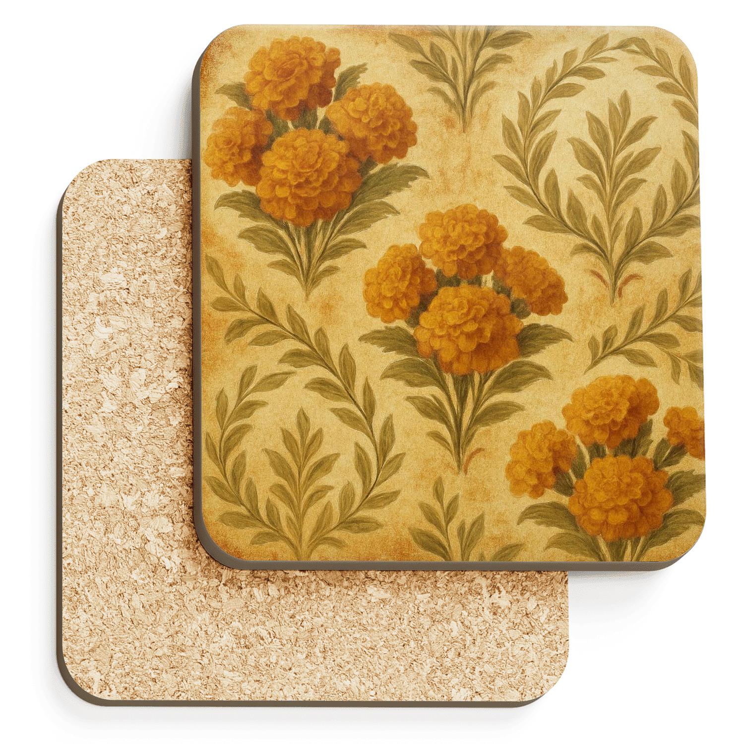 Vintage Marigold Tapestry wooden table coasters