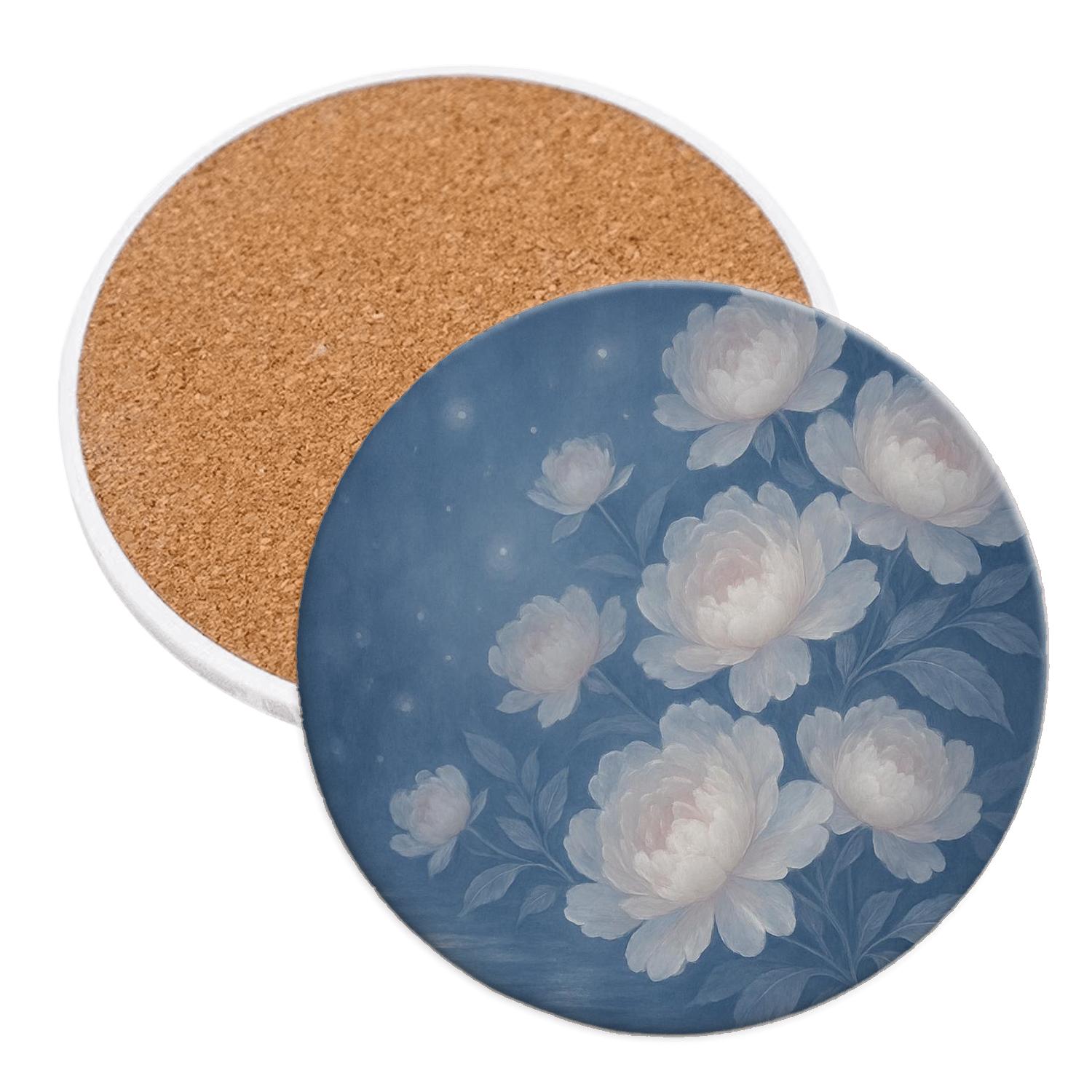 Moonlit Peony Cascade decorative beverage coasters