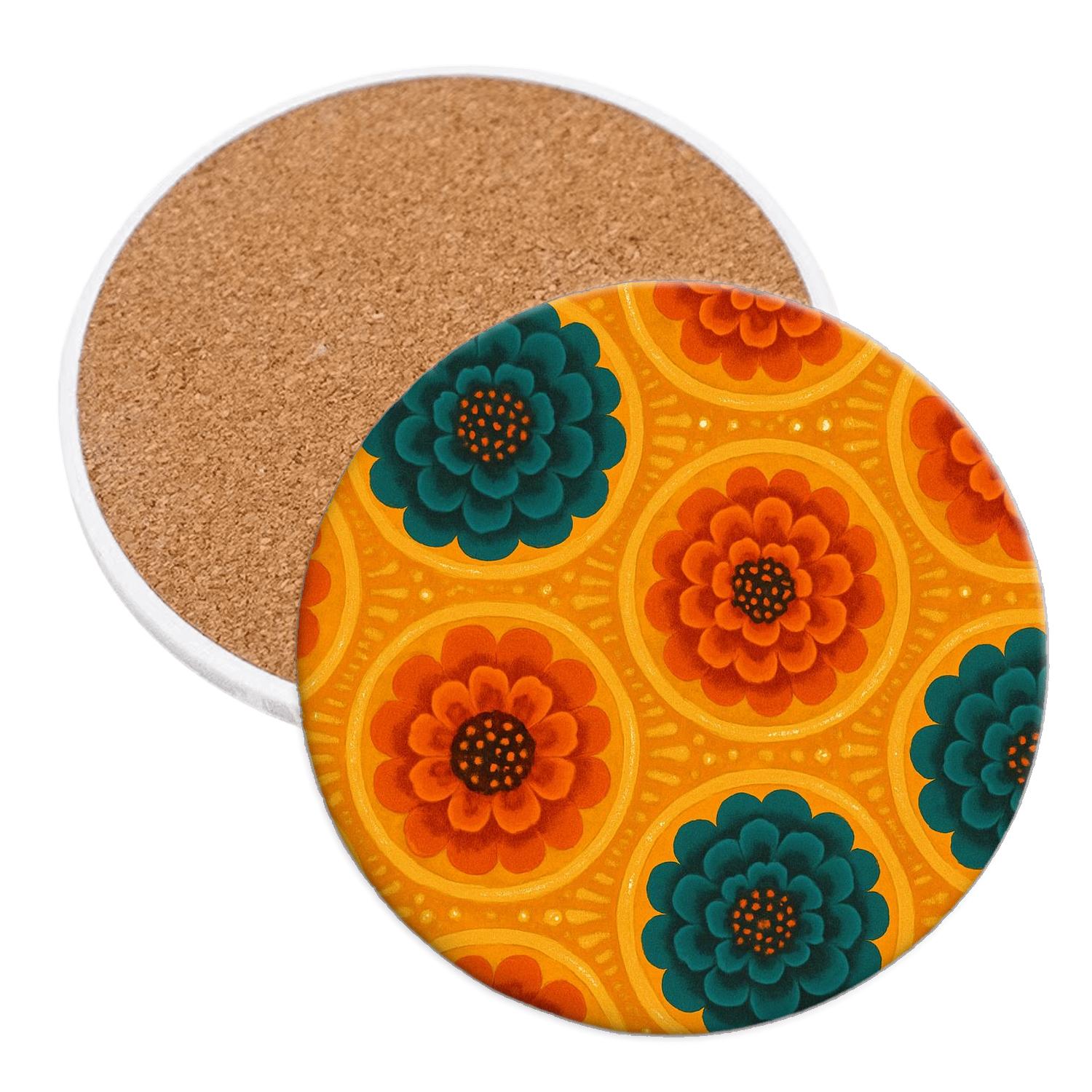 Nebula Marigold Tapestry wooden table coasters