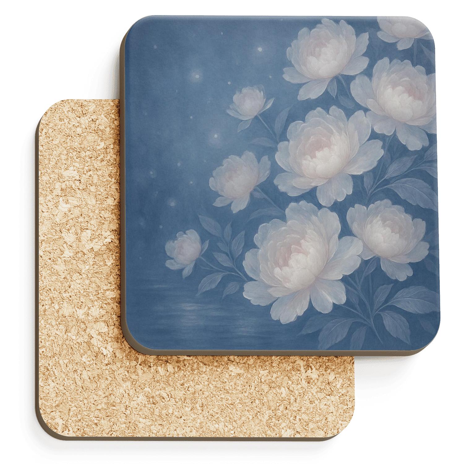 Moonlit Peony Cascade decorative beverage coasters