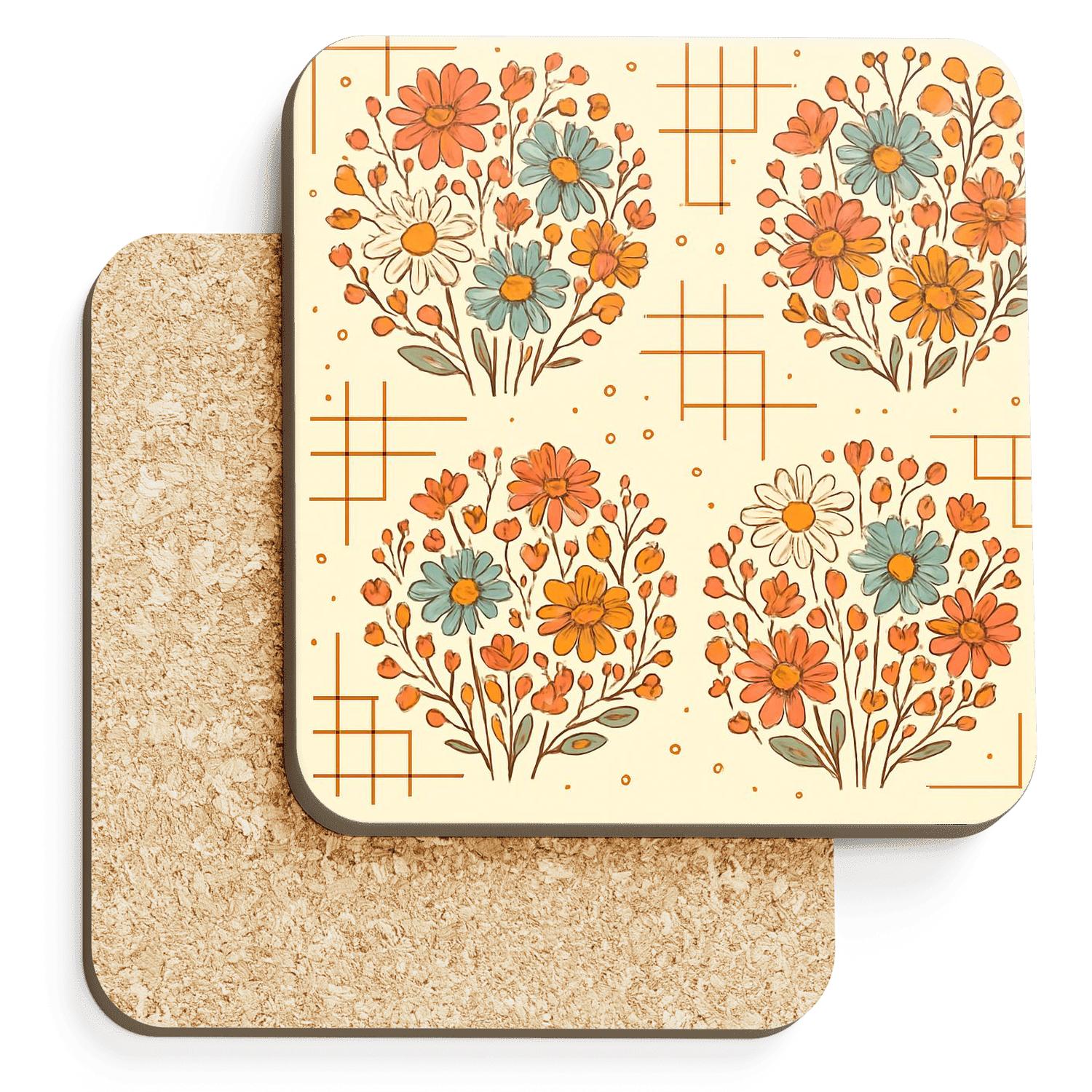 Starlight Wildflower Geometry cork coaster sets