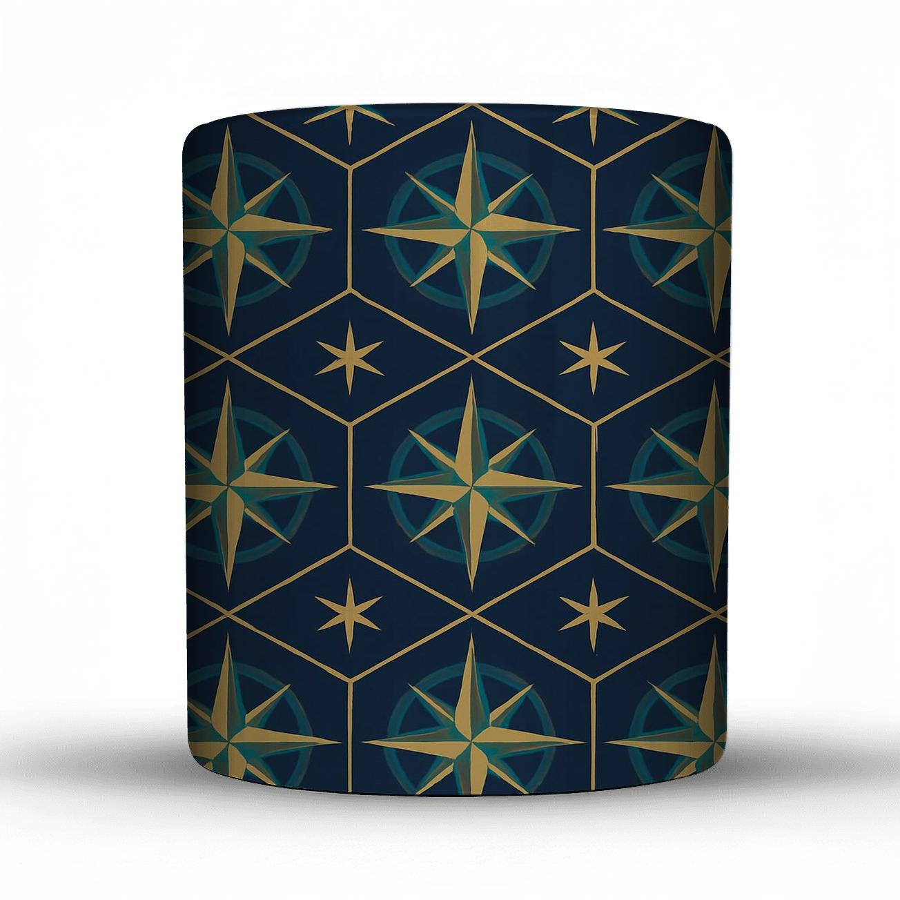 Midnight Compass Tiles travel mugs with handles