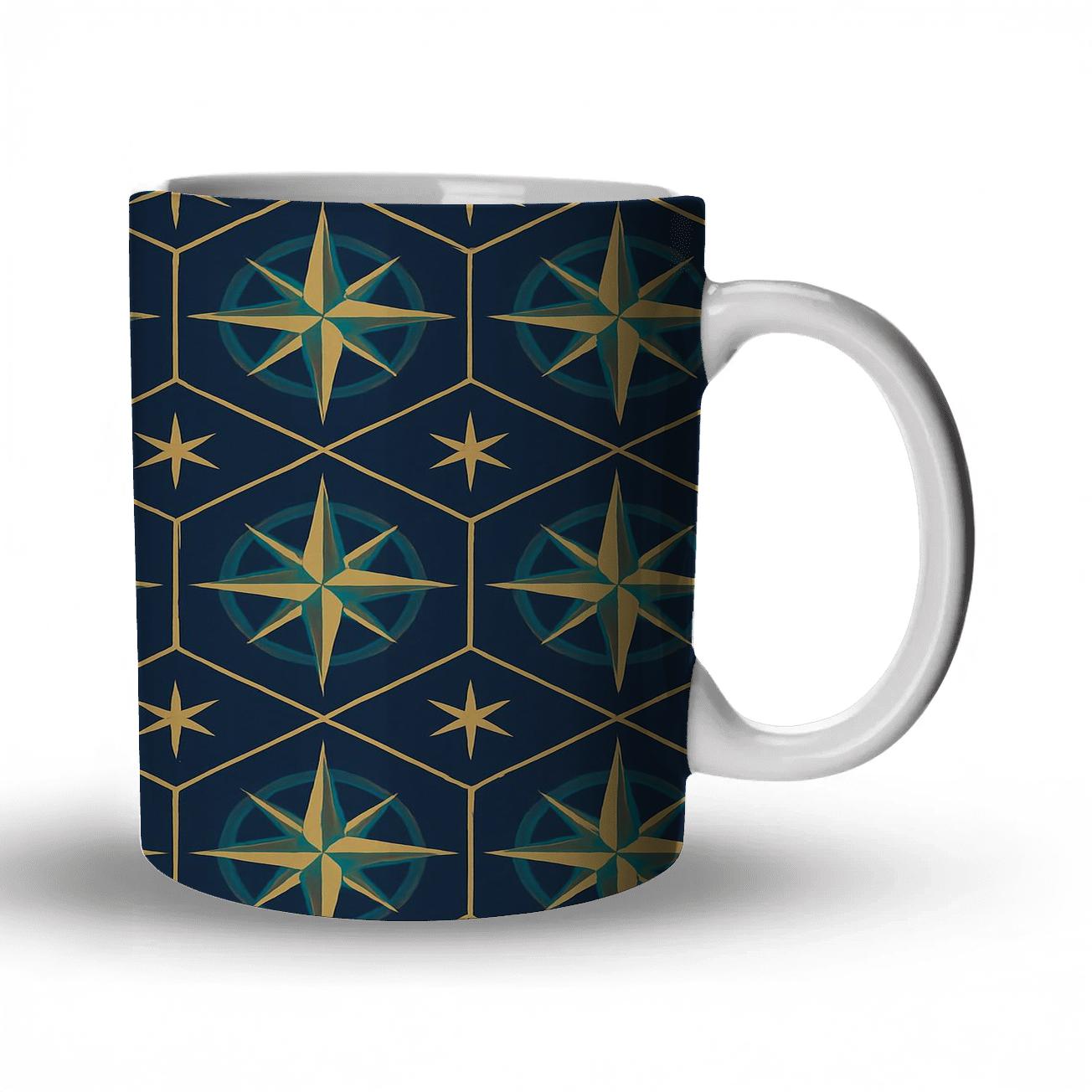 Midnight Compass Tiles travel mugs with handles