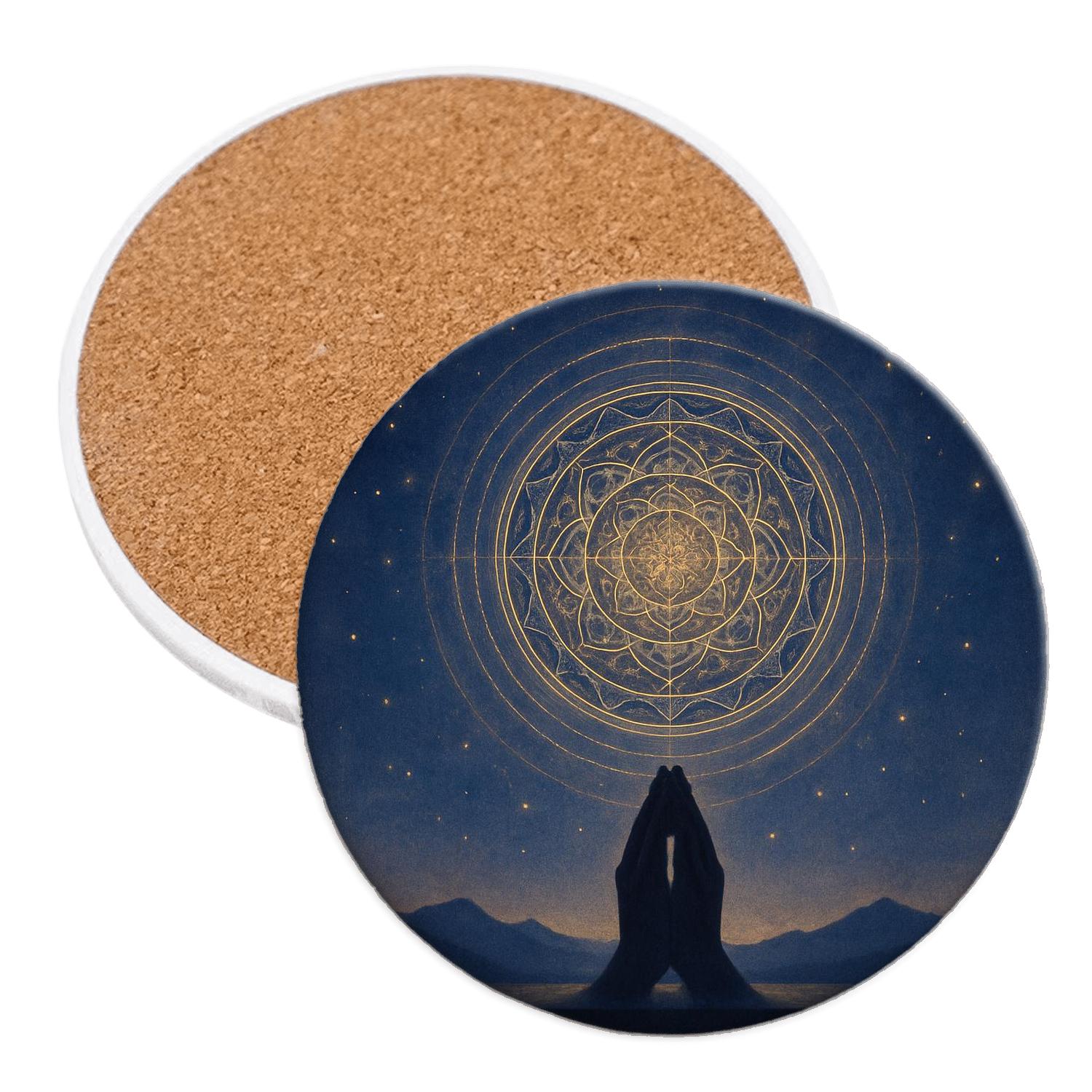 Starlit Sanctuary Mandala wooden table coasters