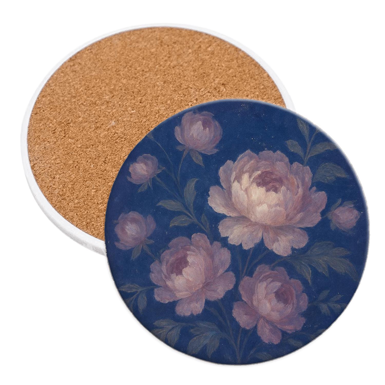 Moonlit Peony Tapestry wooden table coasters