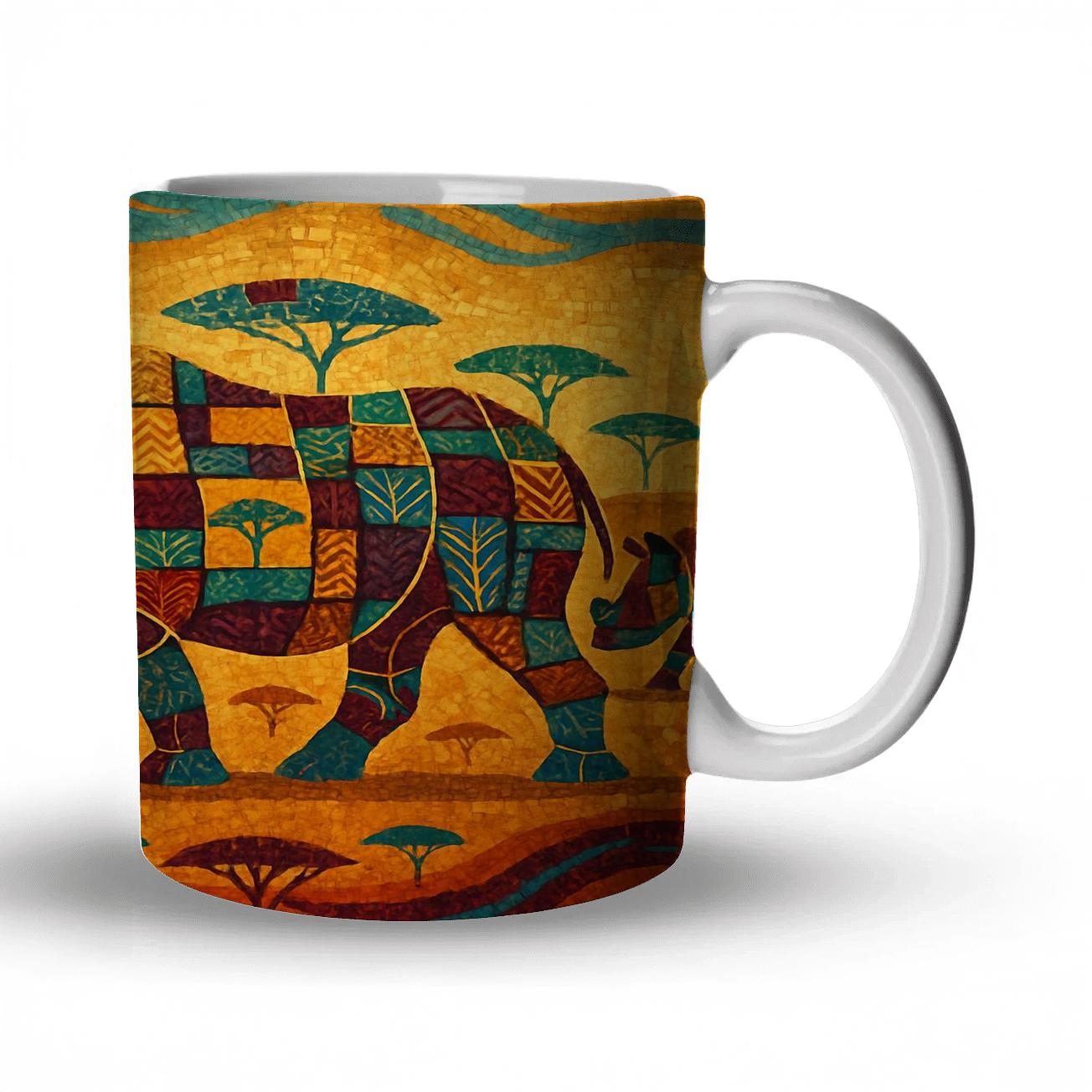 Safari Mosaic Rhino Parade ceramic coffee mugs
