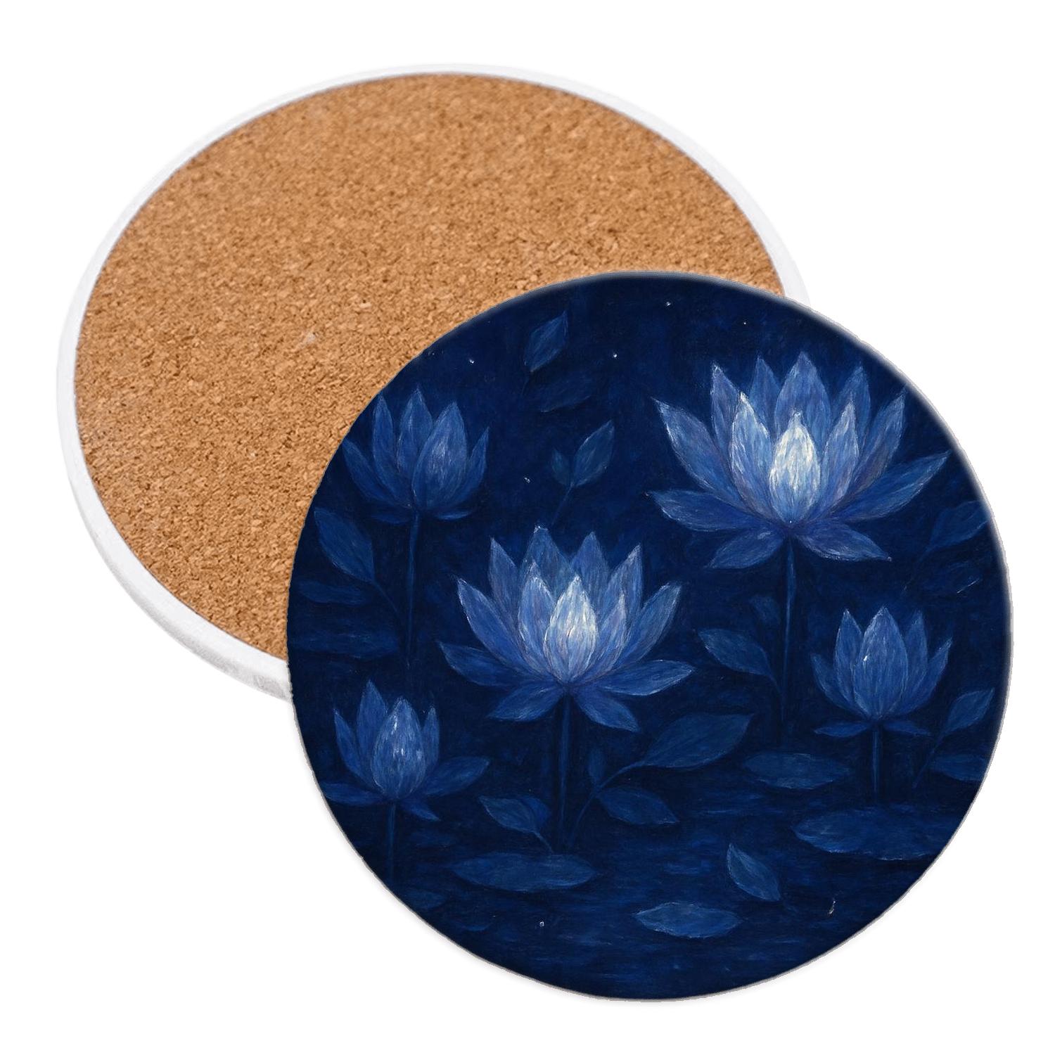 Midnight Lotus Tapestry wooden table coasters