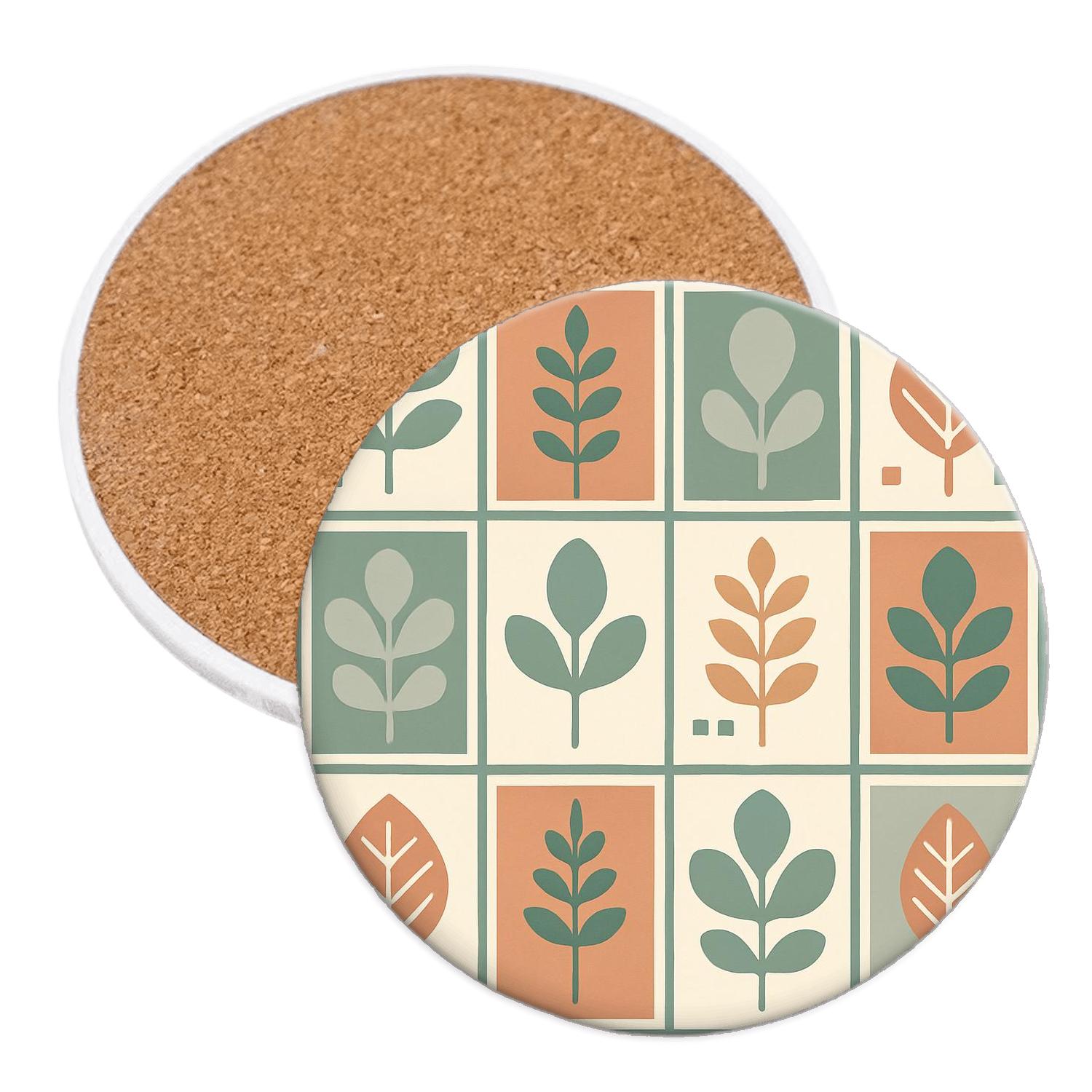 Linear Botanical Grid cork coaster sets