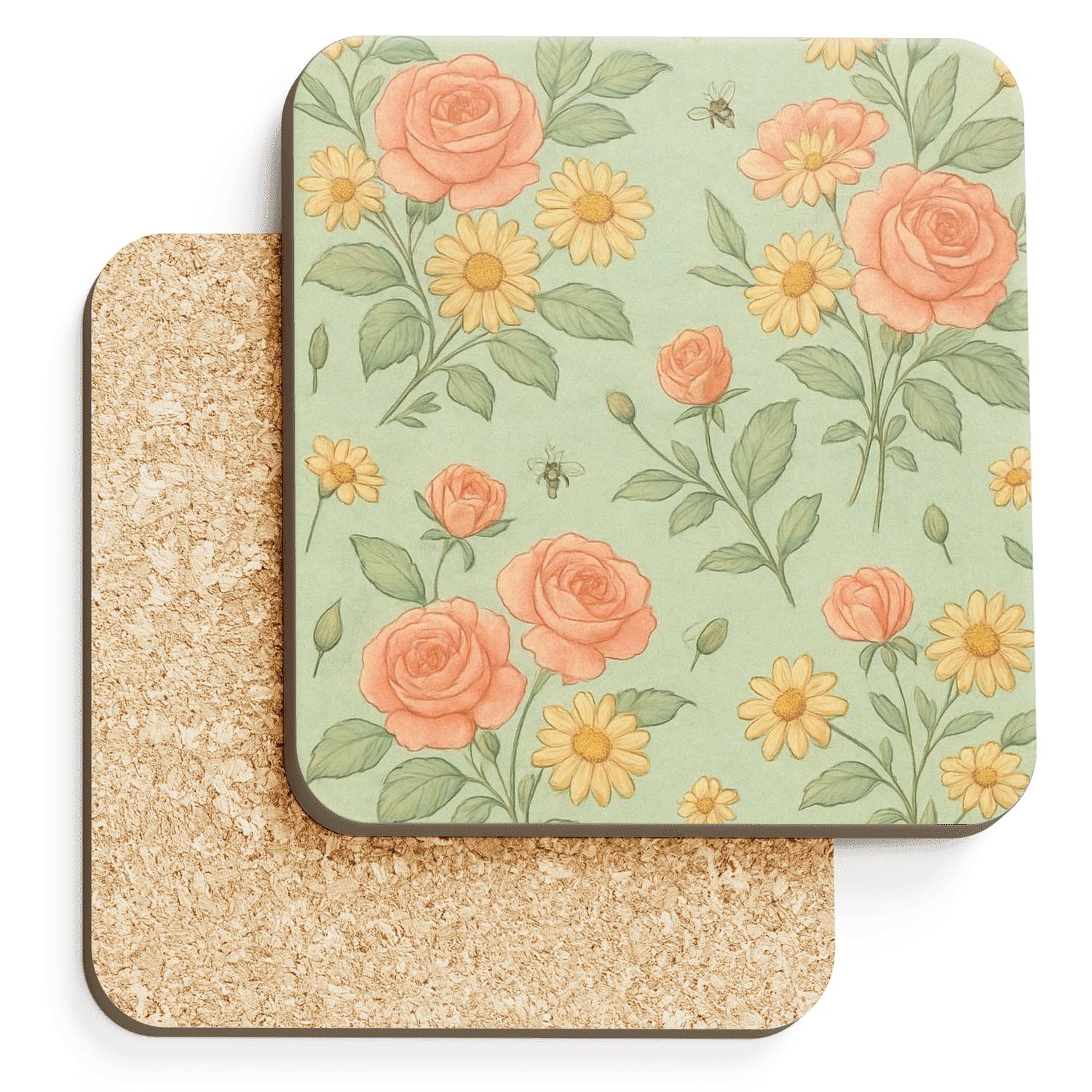 Vintage Meadow Collage wooden table coasters