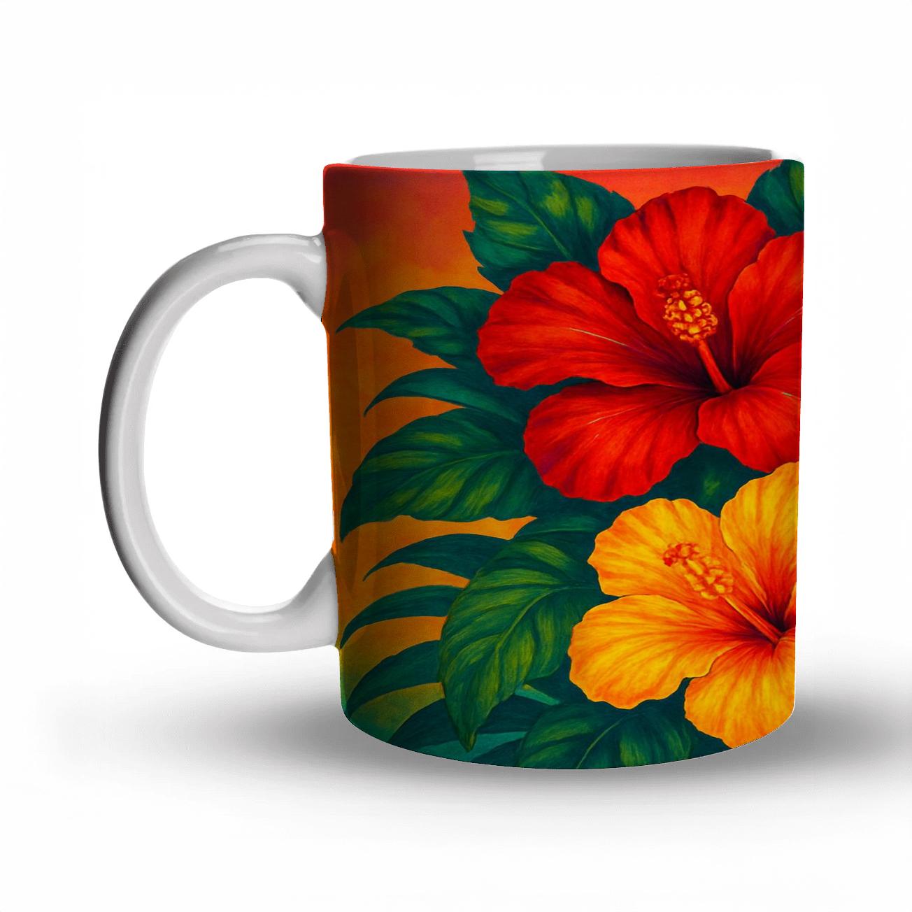 Tropical Sunset Hibiscus Harmony premium drinkware mugs