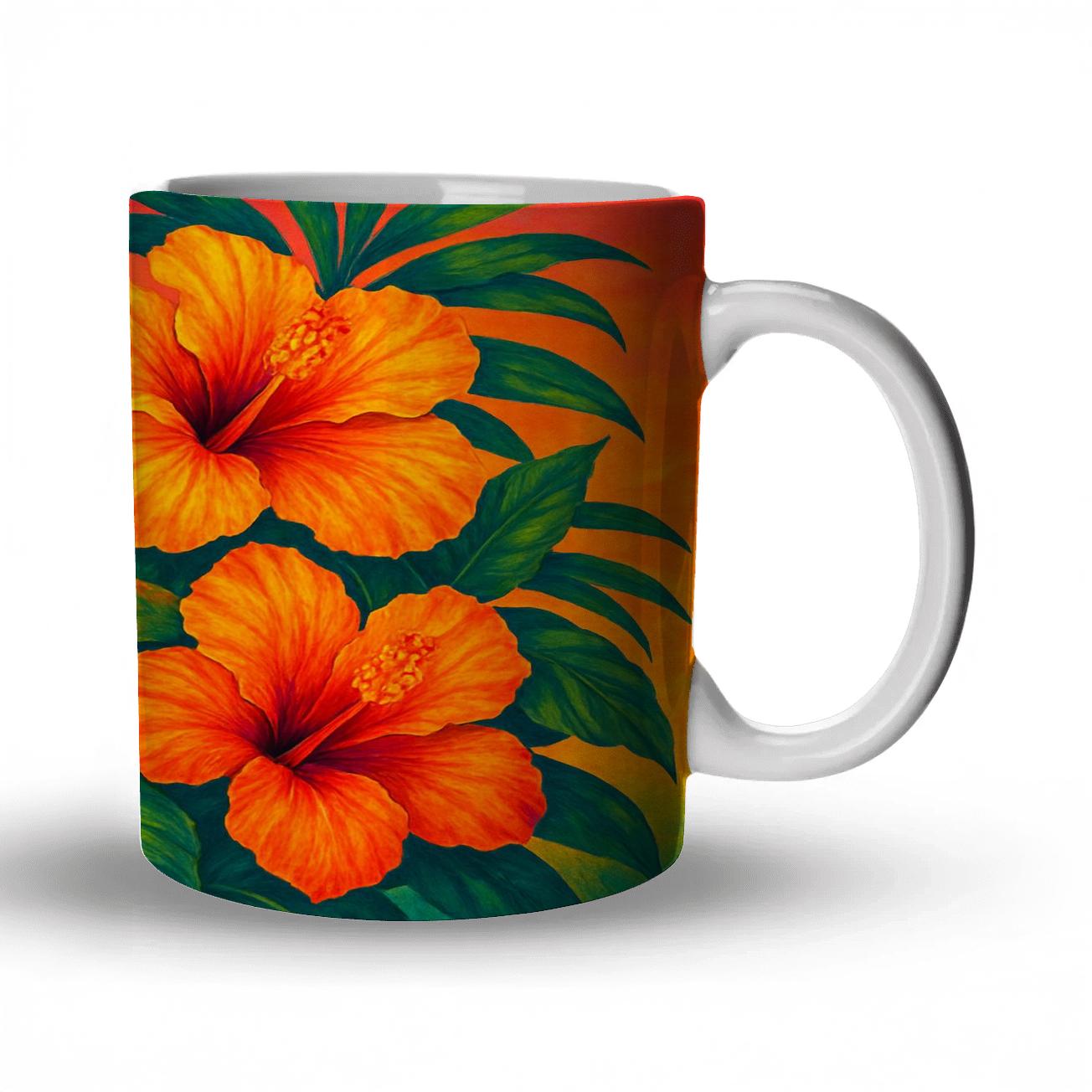 Tropical Sunset Hibiscus Harmony premium drinkware mugs