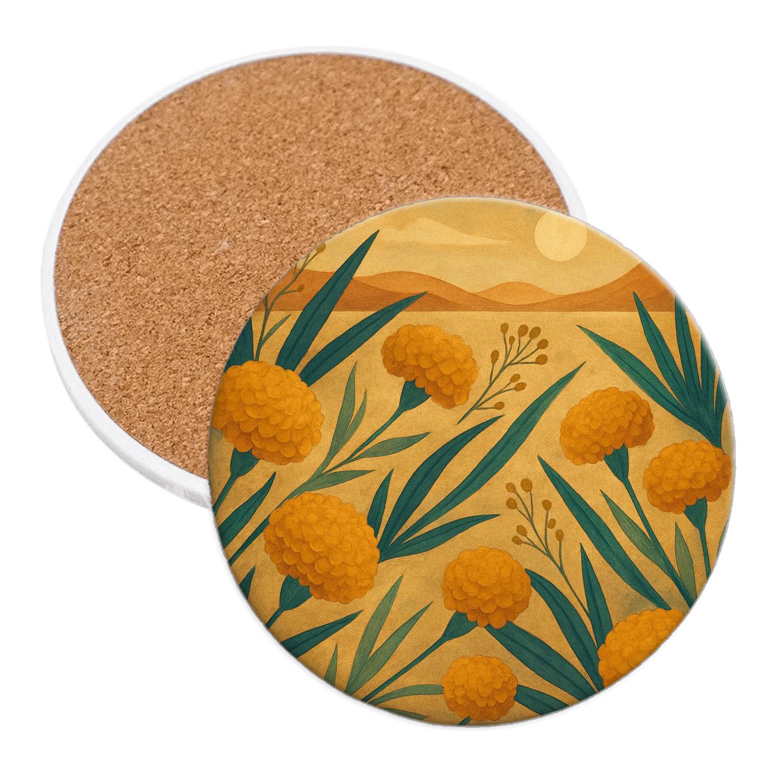 Desert Marigold Mirage personalized drink coasters