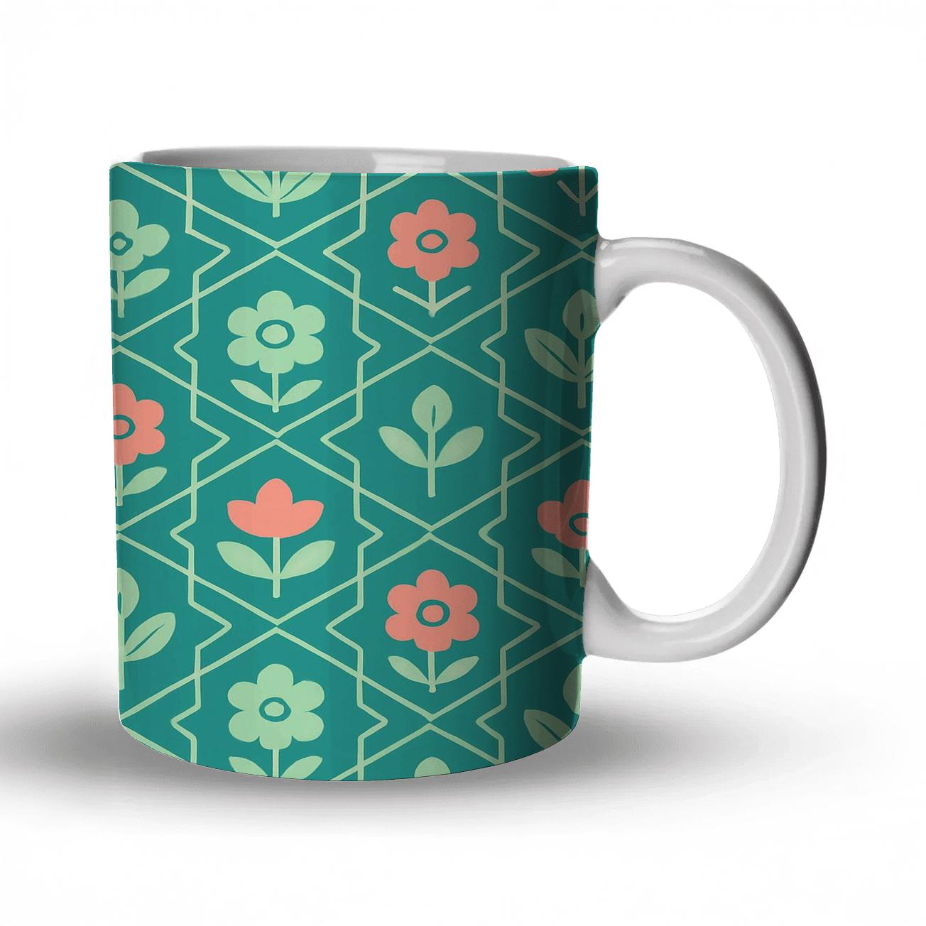 Hexagon Meadow Motif custom printed mugs