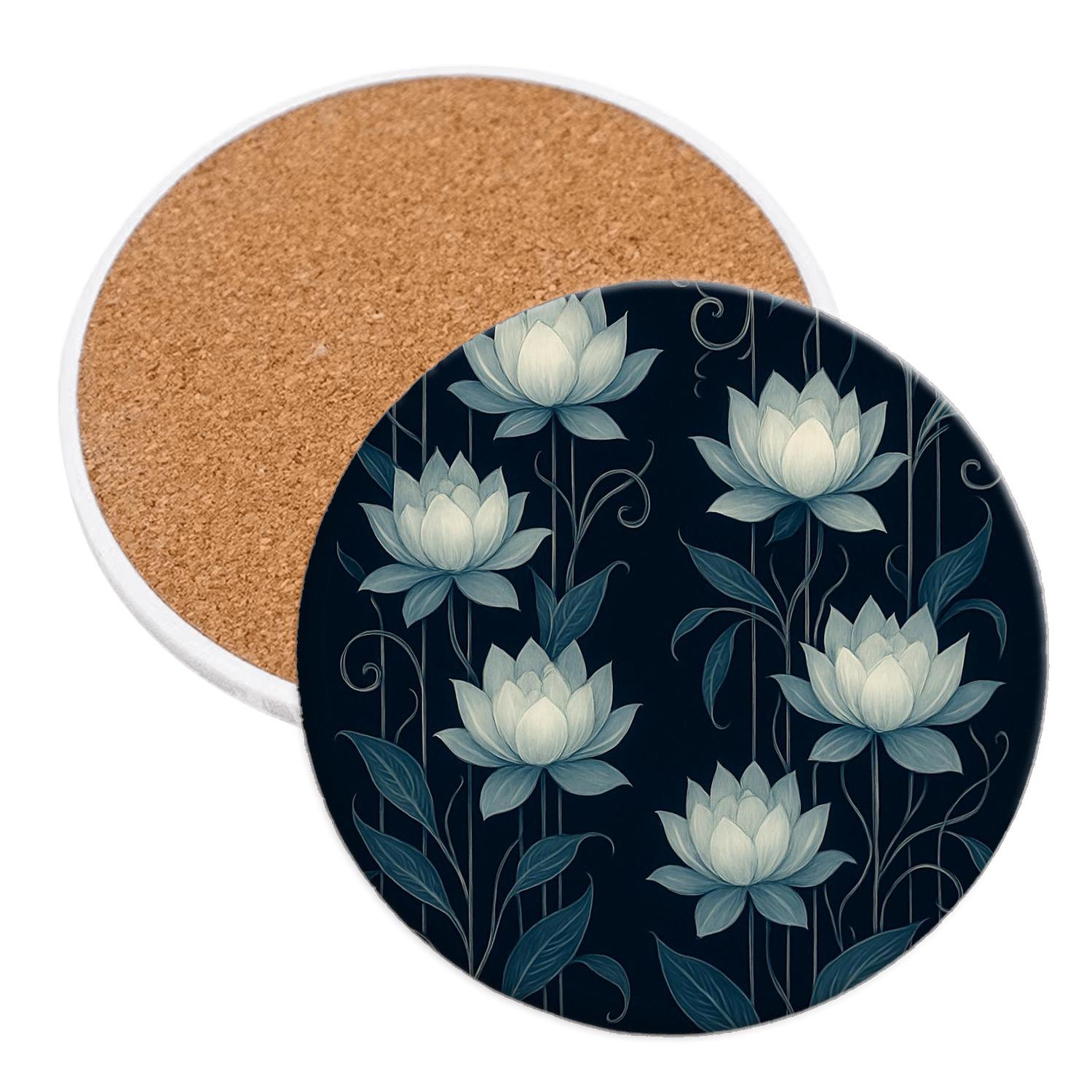Midnight Lotus Cascade decorative beverage coasters
