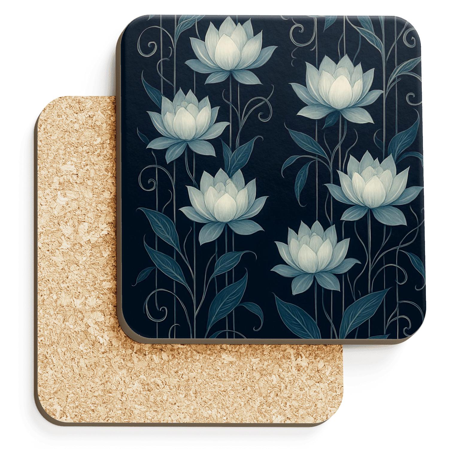 Midnight Lotus Cascade decorative beverage coasters