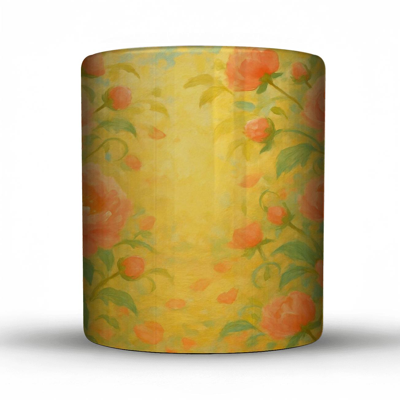 Border Of Sunlit Peonies custom printed mugs