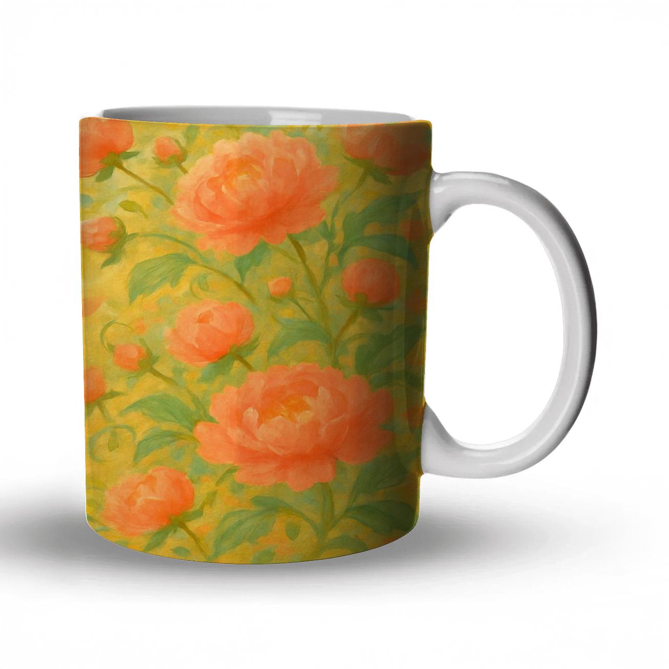 Border Of Sunlit Peonies custom printed mugs