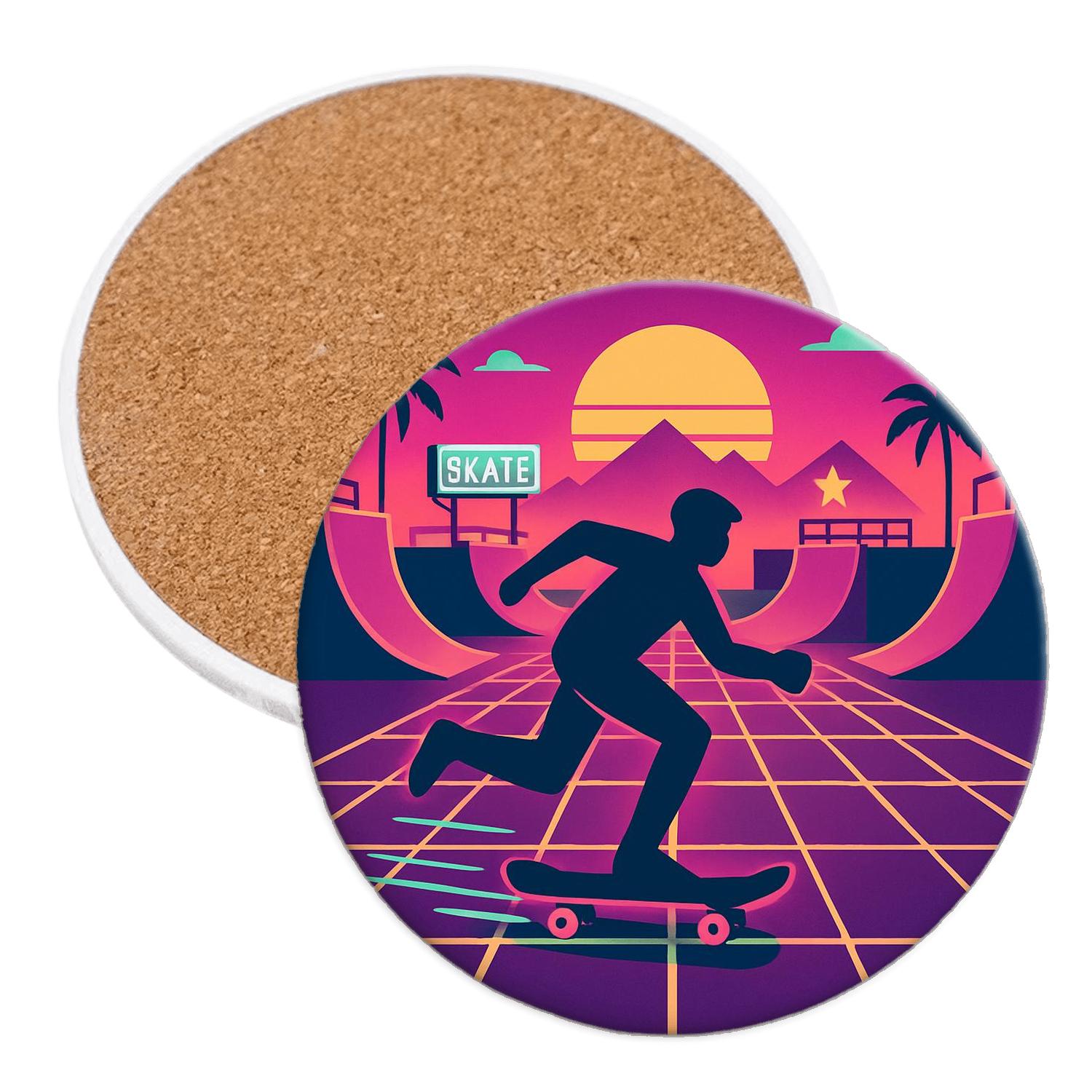 Neon Grid Skatepark cork coaster sets
