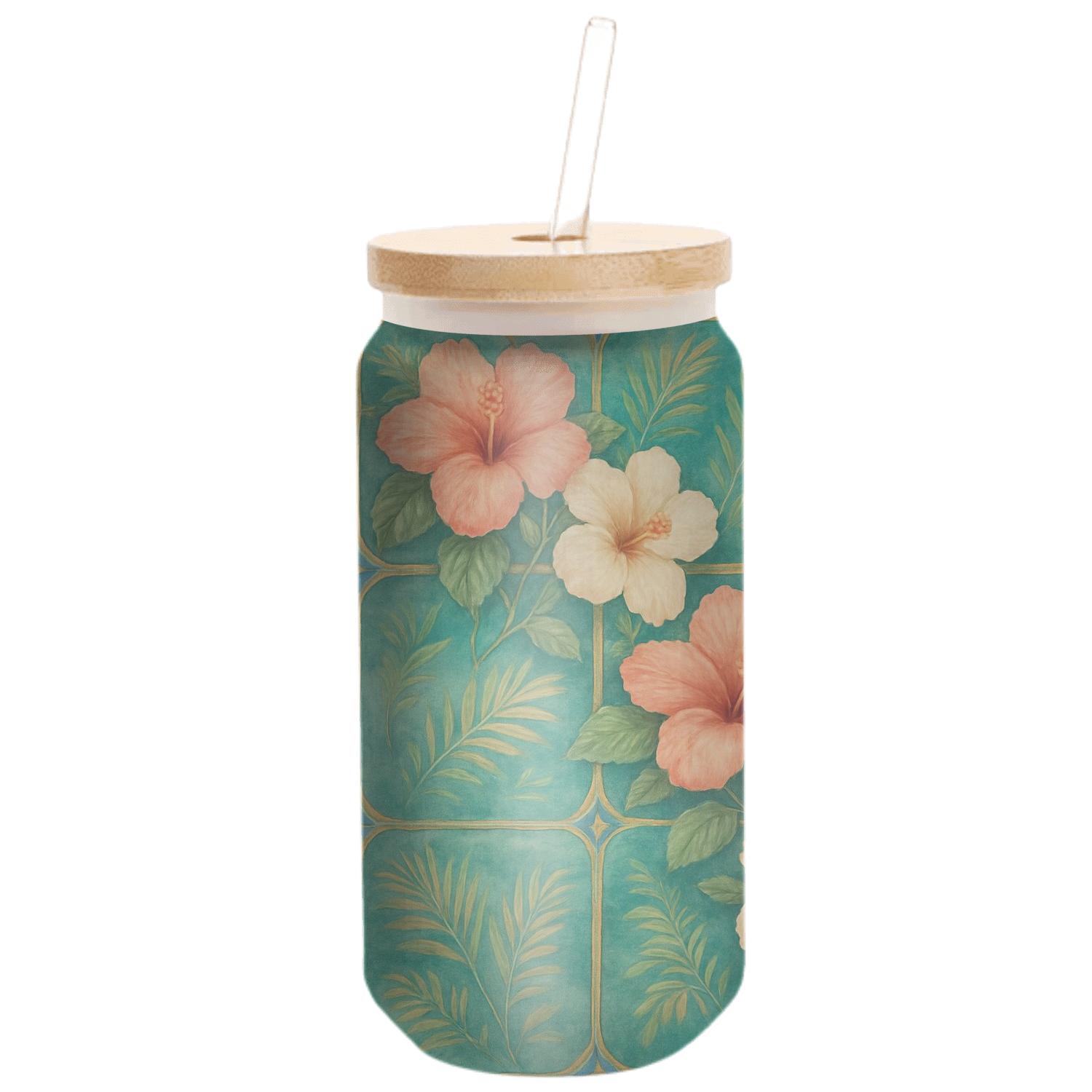 Verdant Hibiscus Mosaic artisan blown glass drinkware