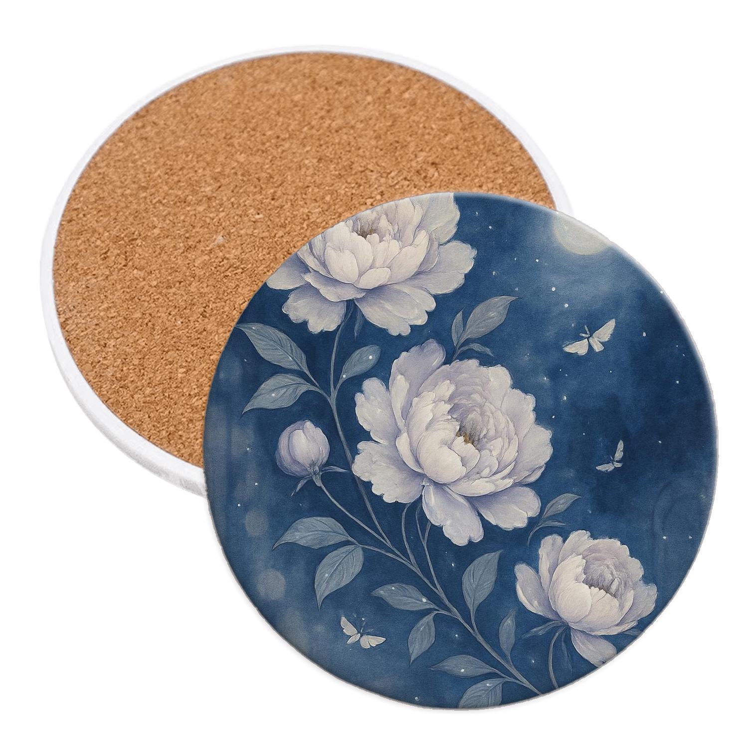 Moonlit Peony Cascade personalized drink coasters