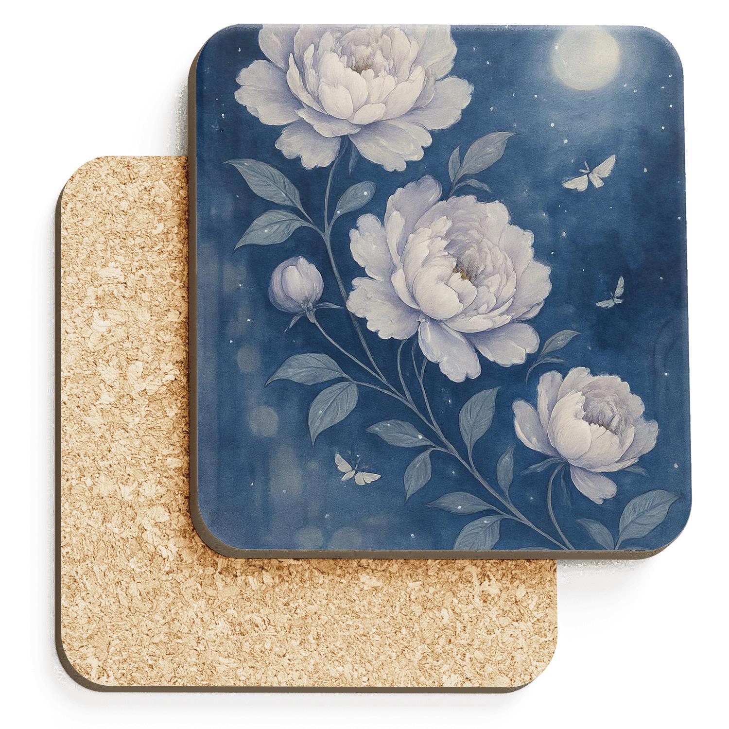 Moonlit Peony Cascade custom engraved coasters