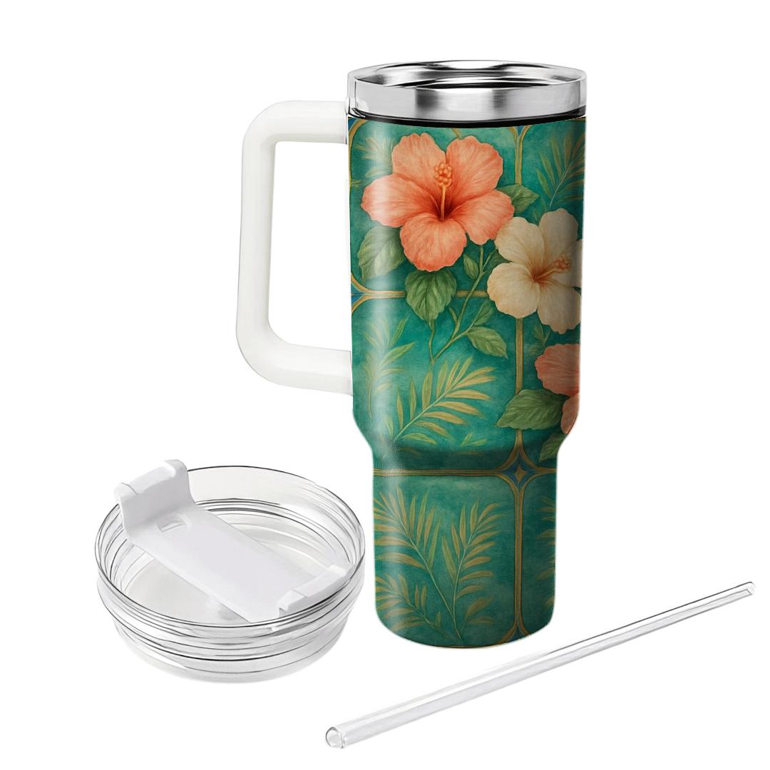 Verdant Hibiscus Mosaic custom tumblers