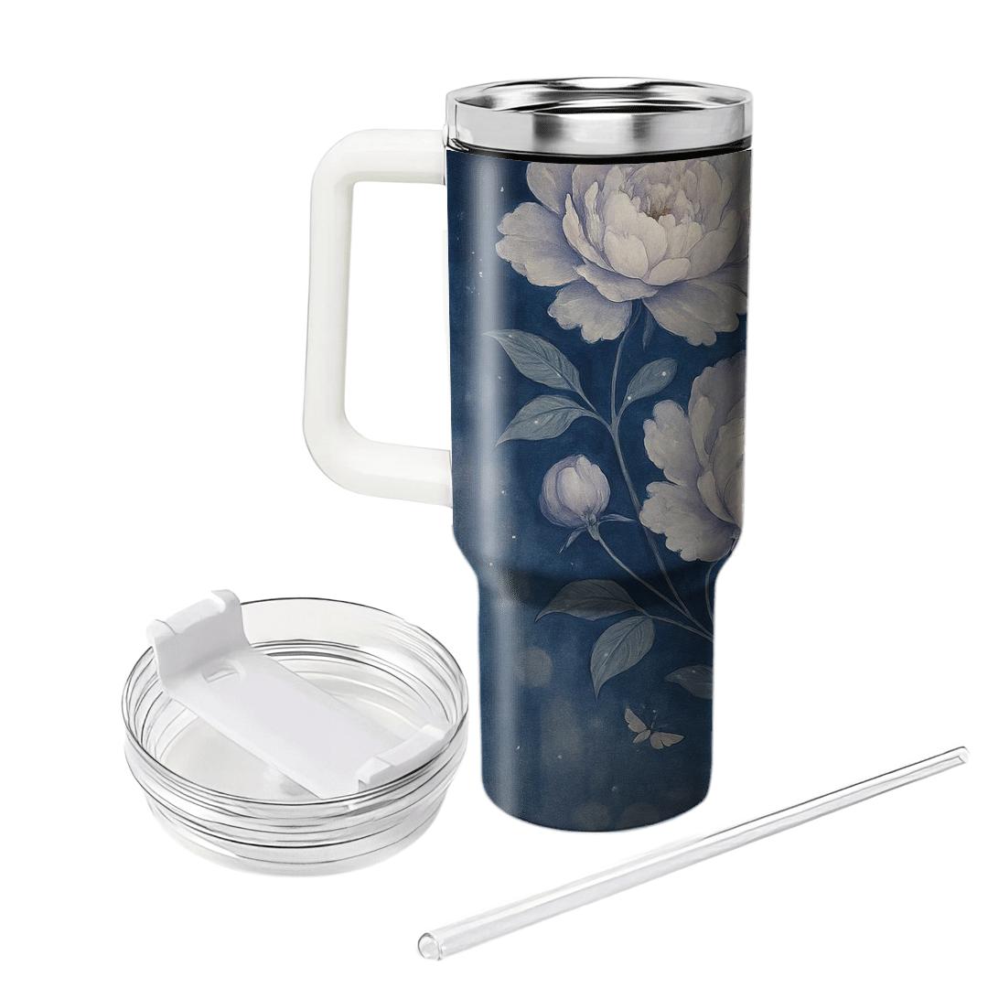 Moonlit Peony Cascade tumblers with lids